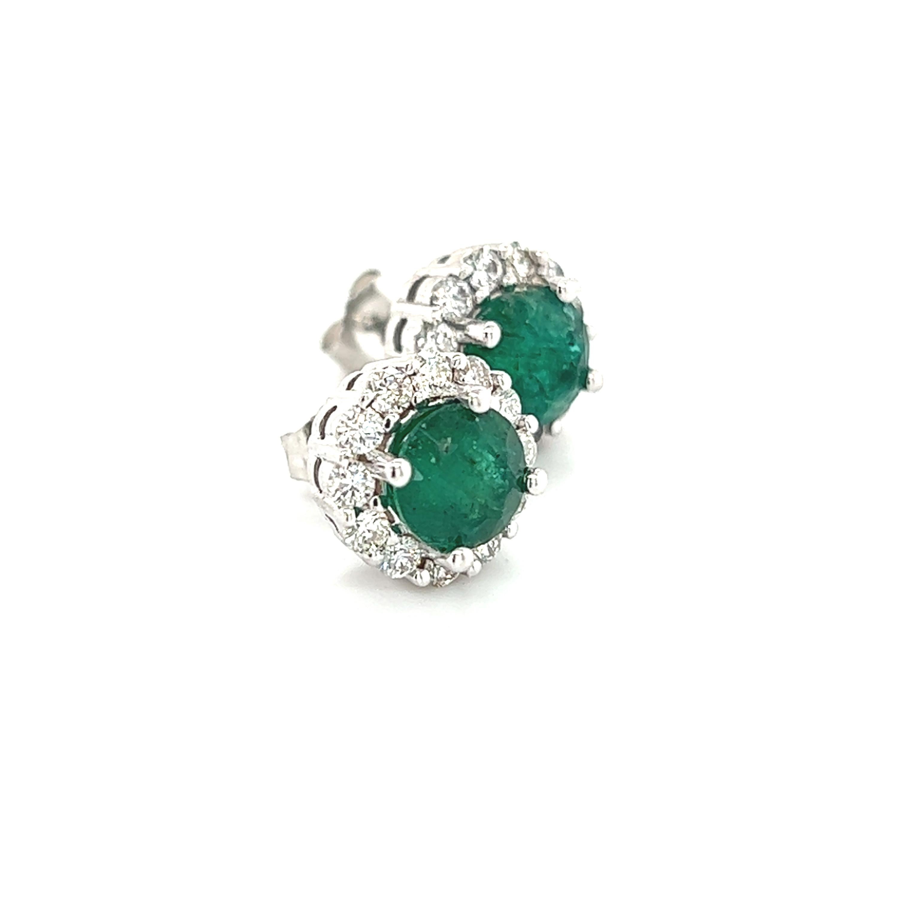 Women's Natural Emerald Diamond Earrings 14k Gold 3.02 TCW Certified For Sale