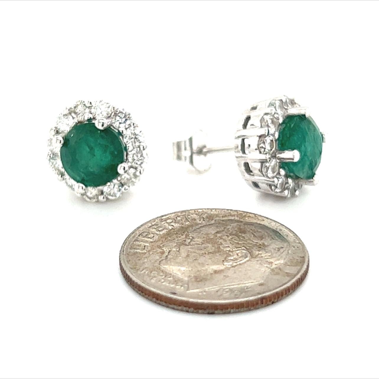Natural Emerald Diamond Earrings 14k Gold 3.02 TCW Certified For Sale 1