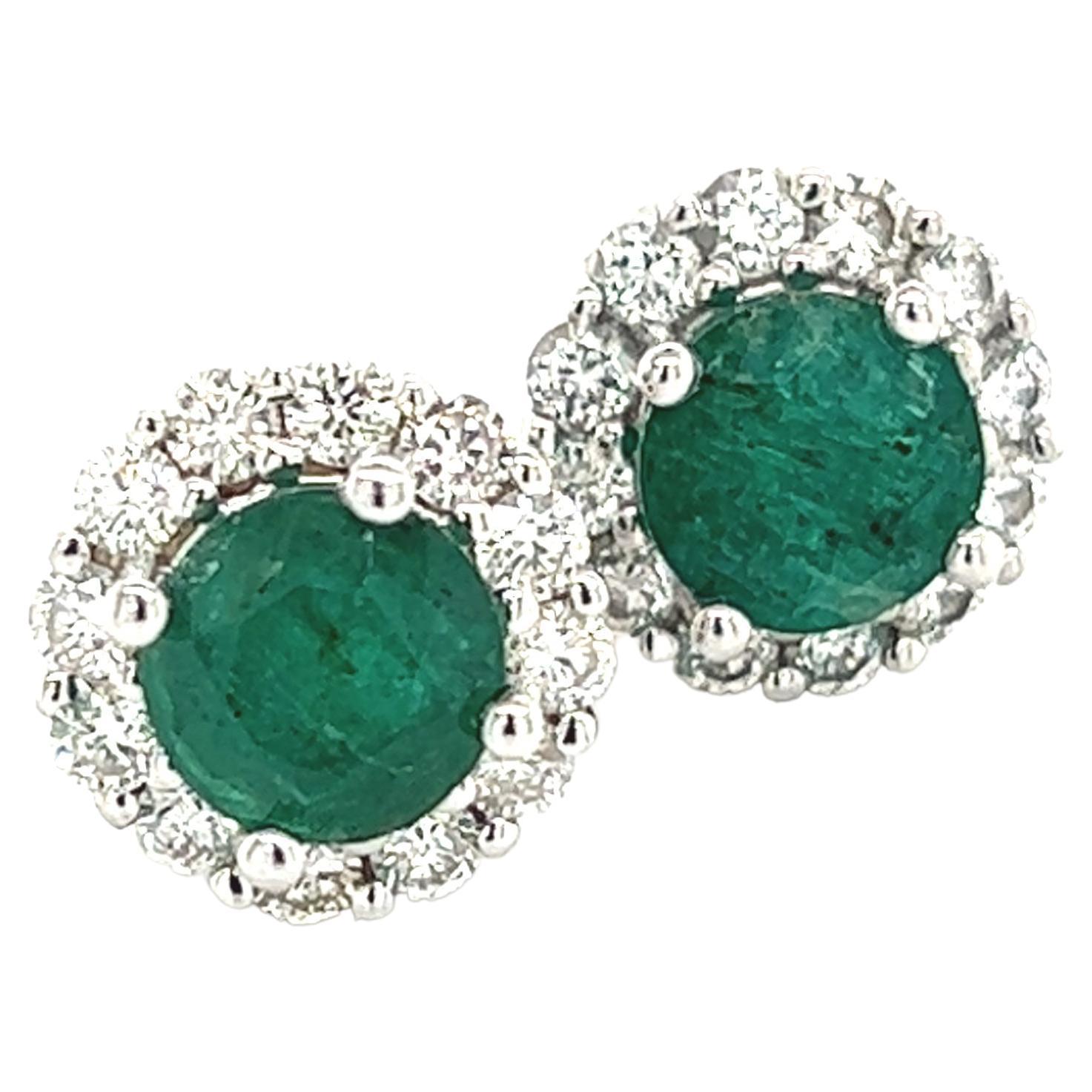 Natural Emerald Diamond Earrings 14k Gold 3.02 TCW Certified For Sale