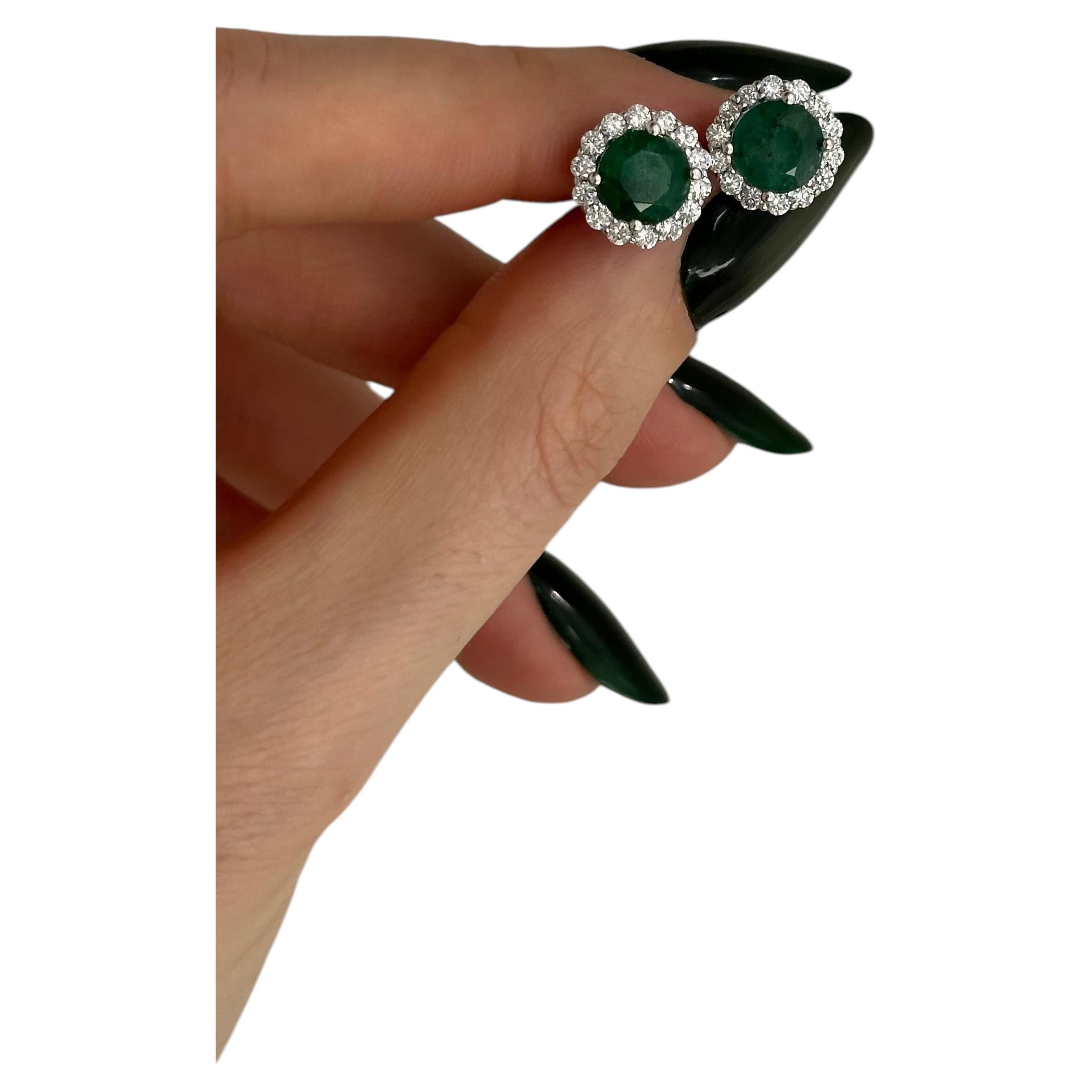 Natural Emerald Diamond Earrings 14k Gold 3.06 TCW Certified
