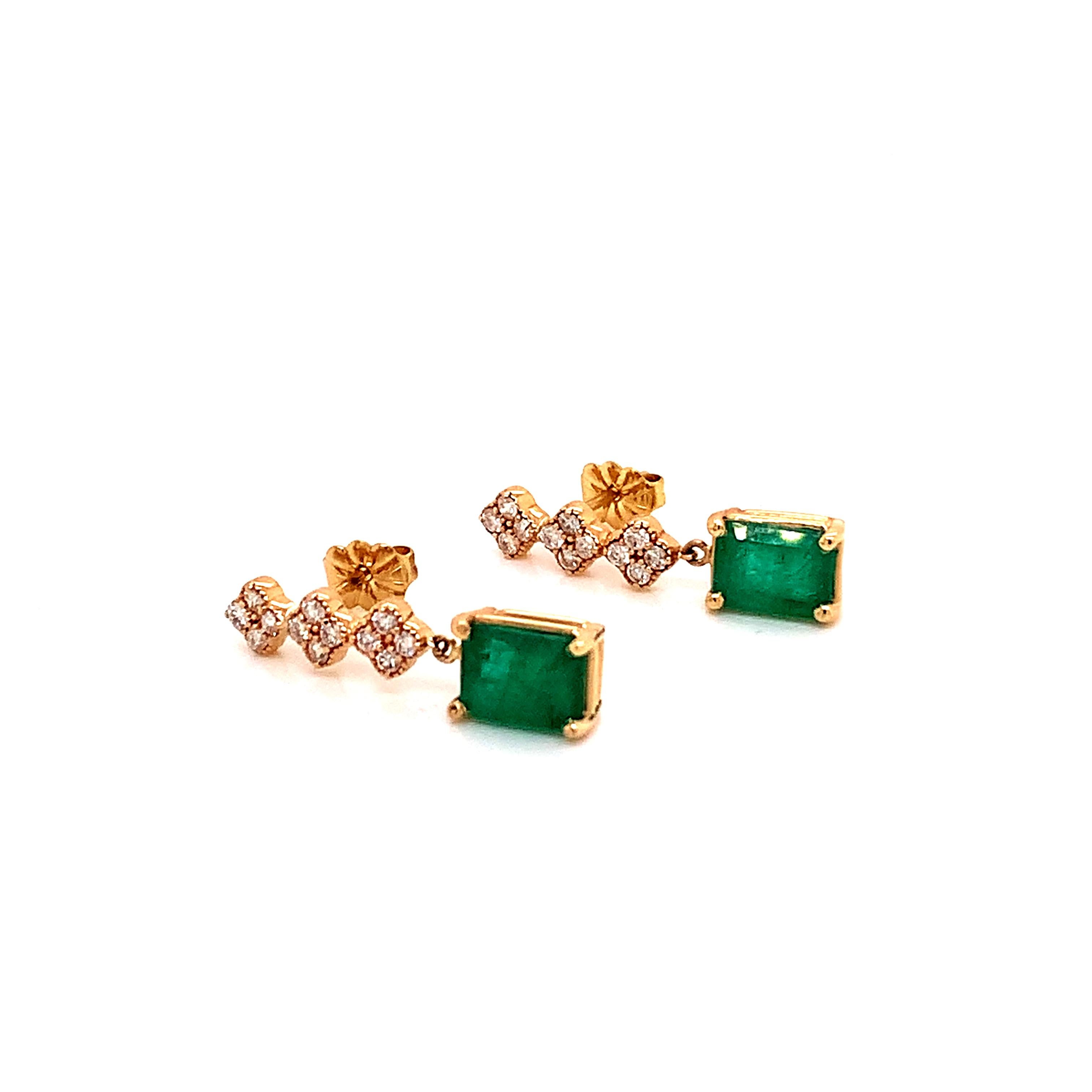 Emerald Cut Natural Emerald Diamond Earrings 14k Gold 3.25 TCW Certified