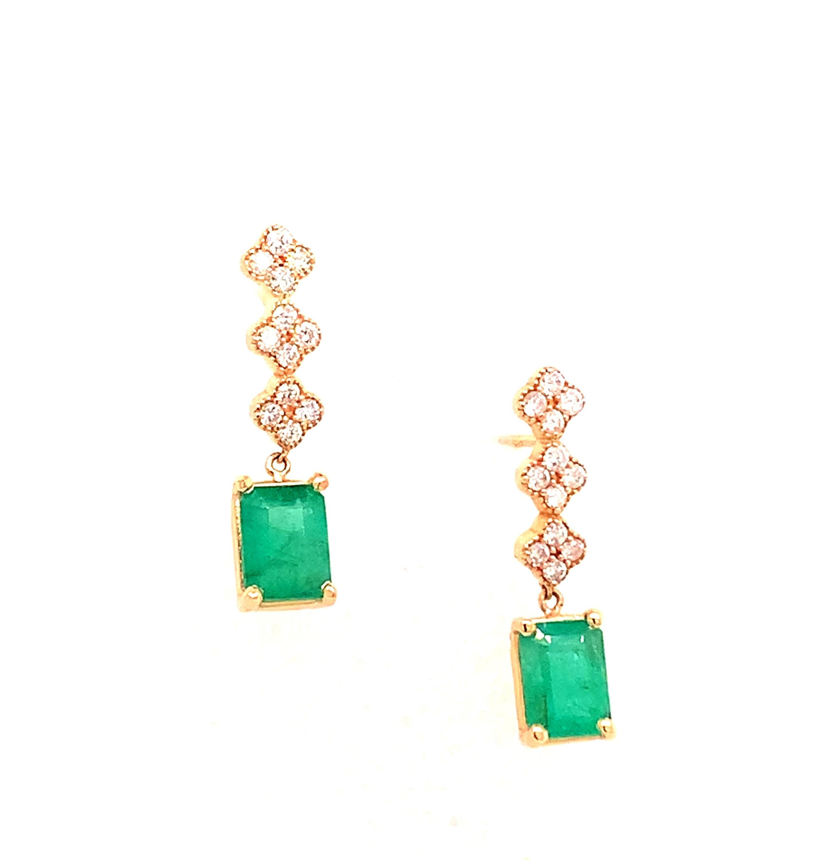 Natural Emerald Diamond Earrings 14k Gold 3.25 TCW Certified 1