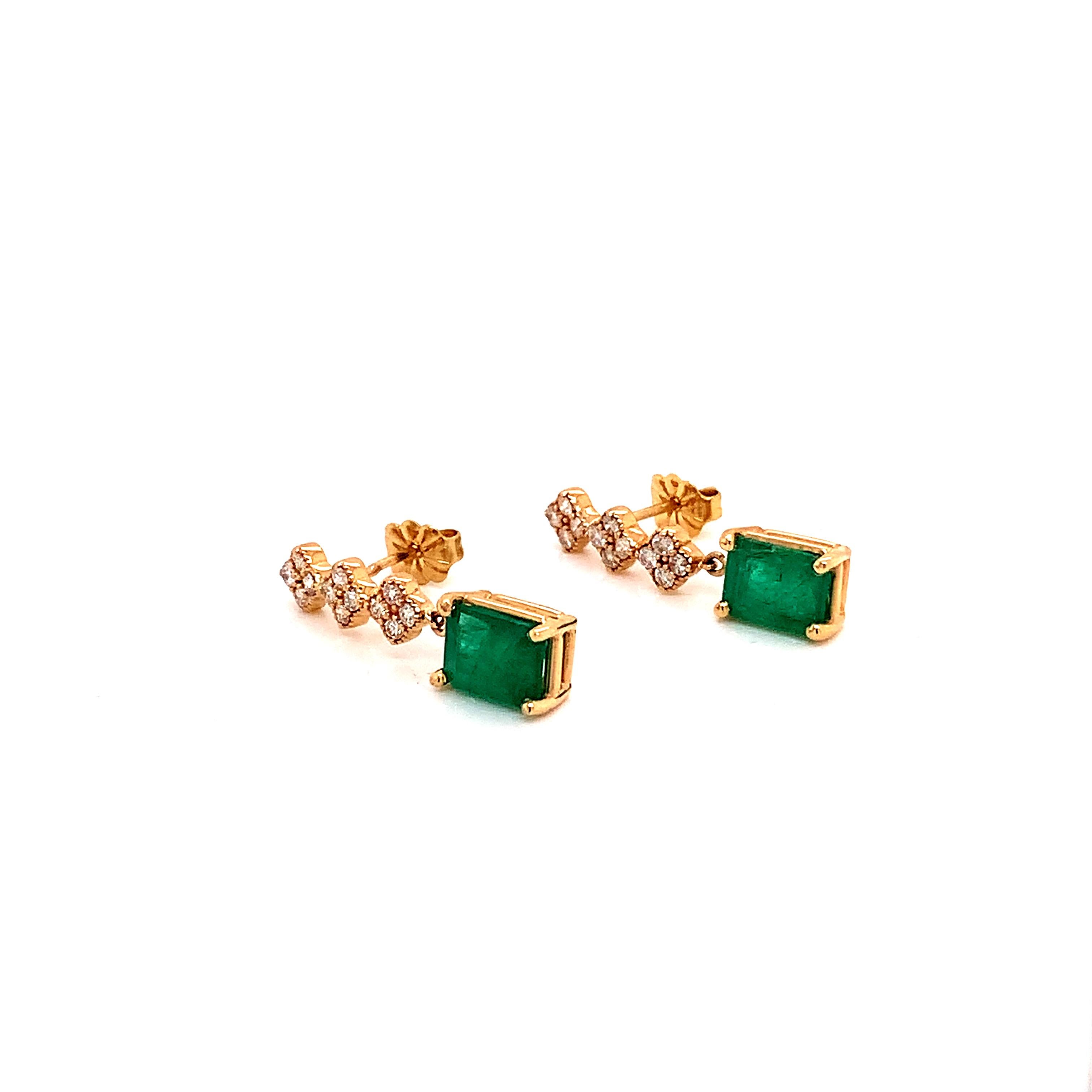 Natural Emerald Diamond Earrings 14k Gold 3.25 TCW Certified 2