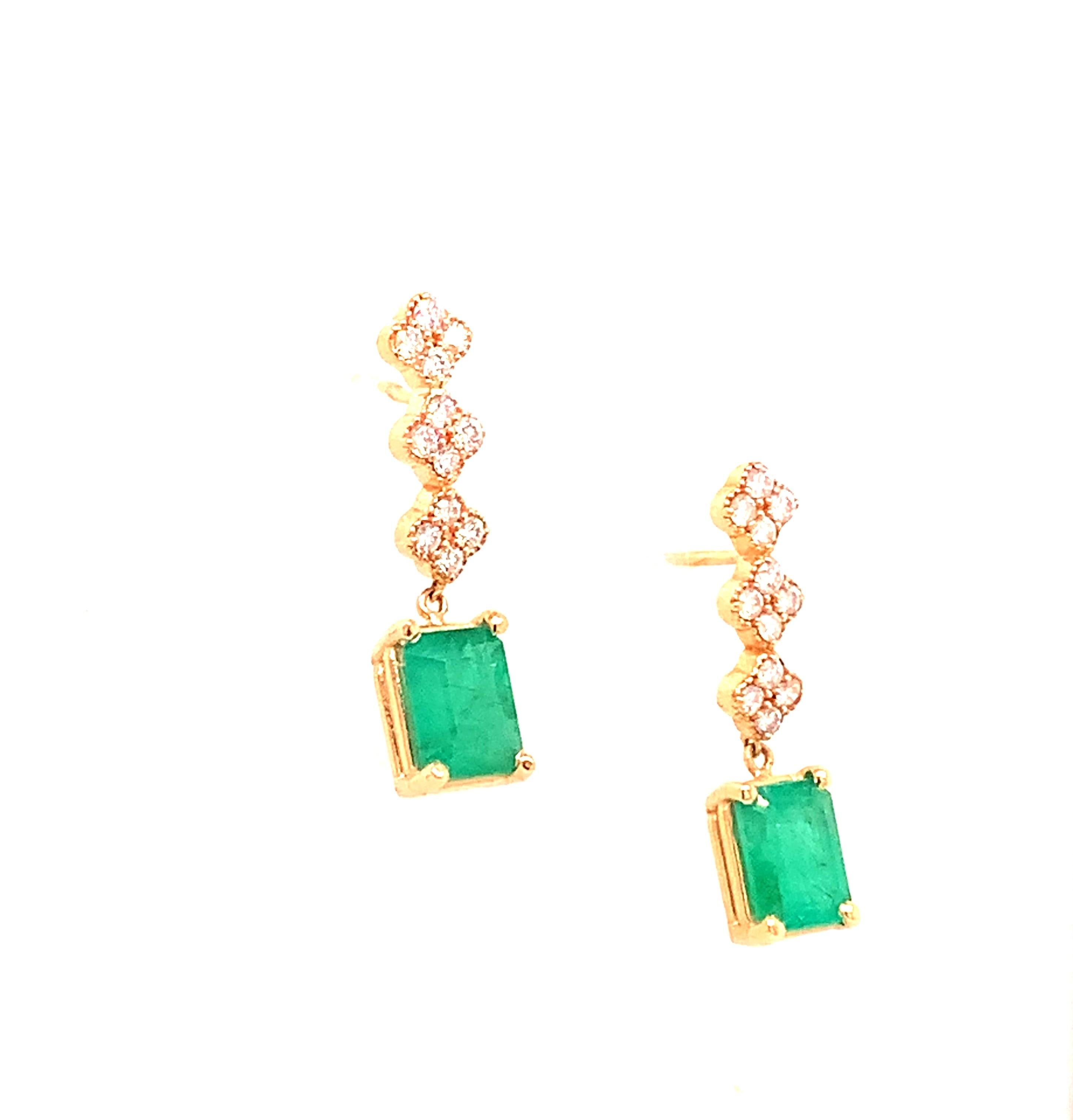 Natural Emerald Diamond Earrings 14k Gold 3.25 TCW Certified 3