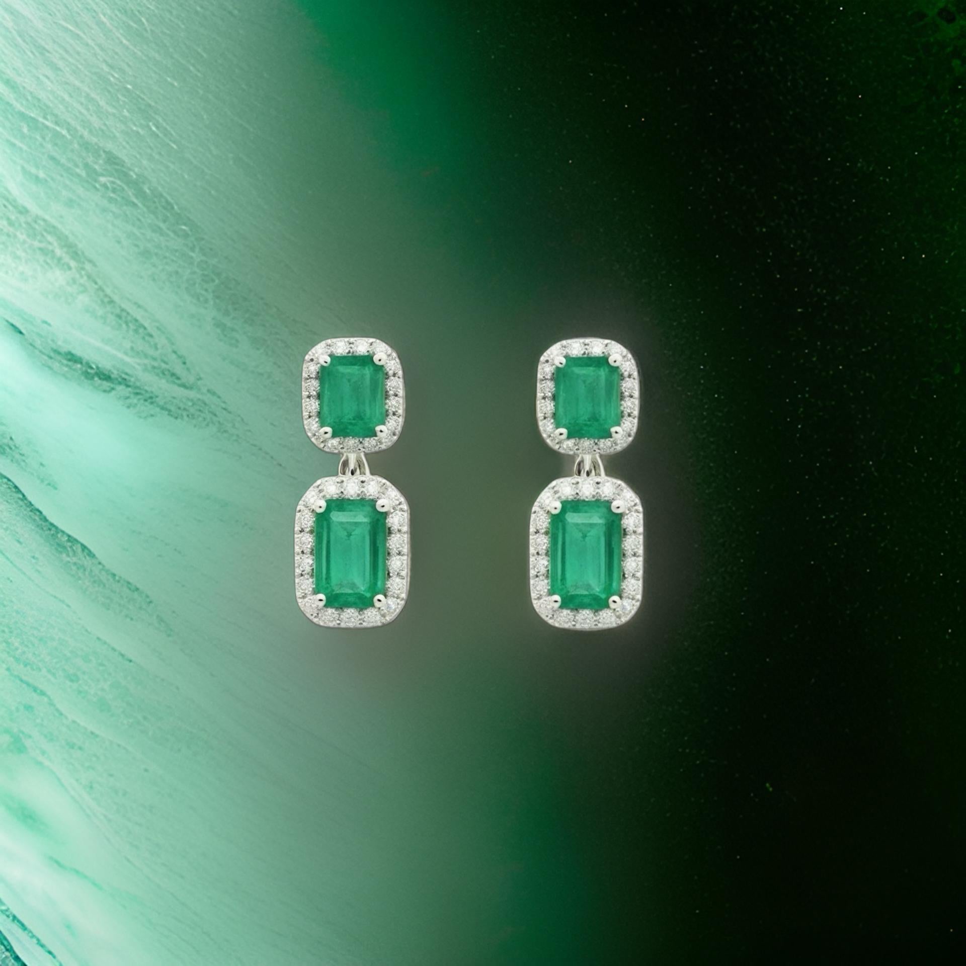 Natural Emerald Diamond Earrings 14k Gold 3.48 TCW Certified For Sale 5