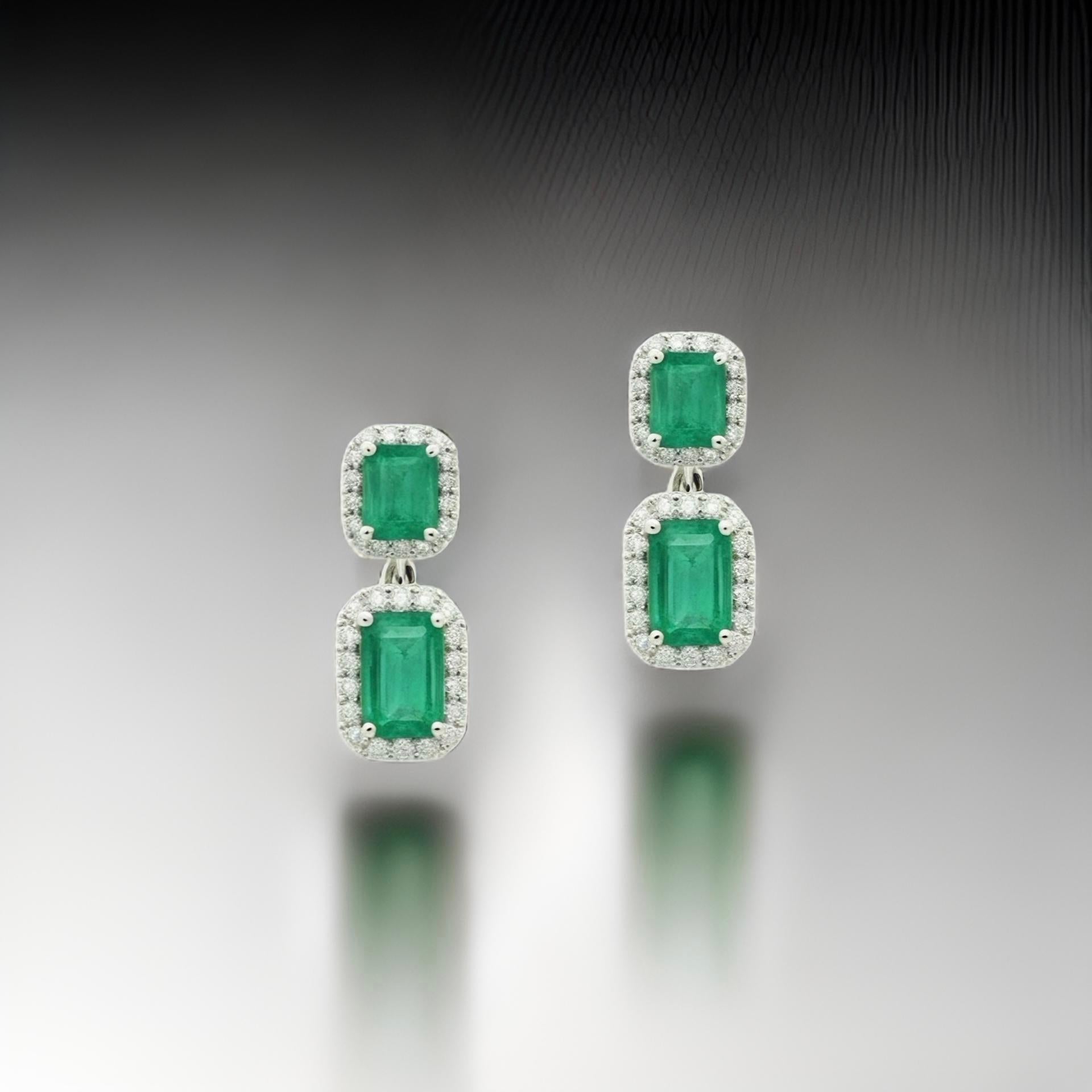 Natural Emerald Diamond Earrings 14k Gold 3.48 TCW Certified In New Condition For Sale In Brooklyn, NY