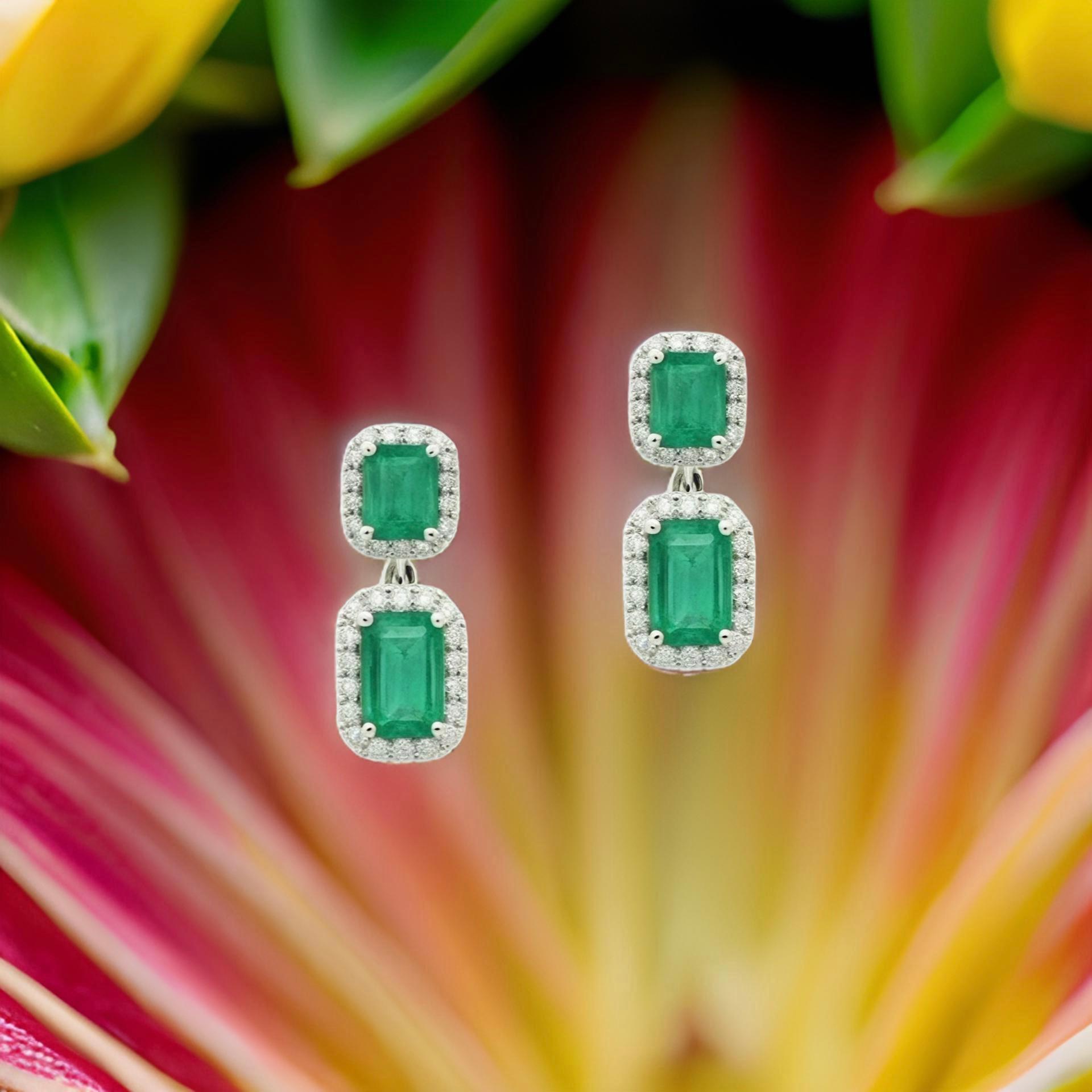 Natural Emerald Diamond Earrings 14k Gold 3.48 TCW Certified For Sale 1