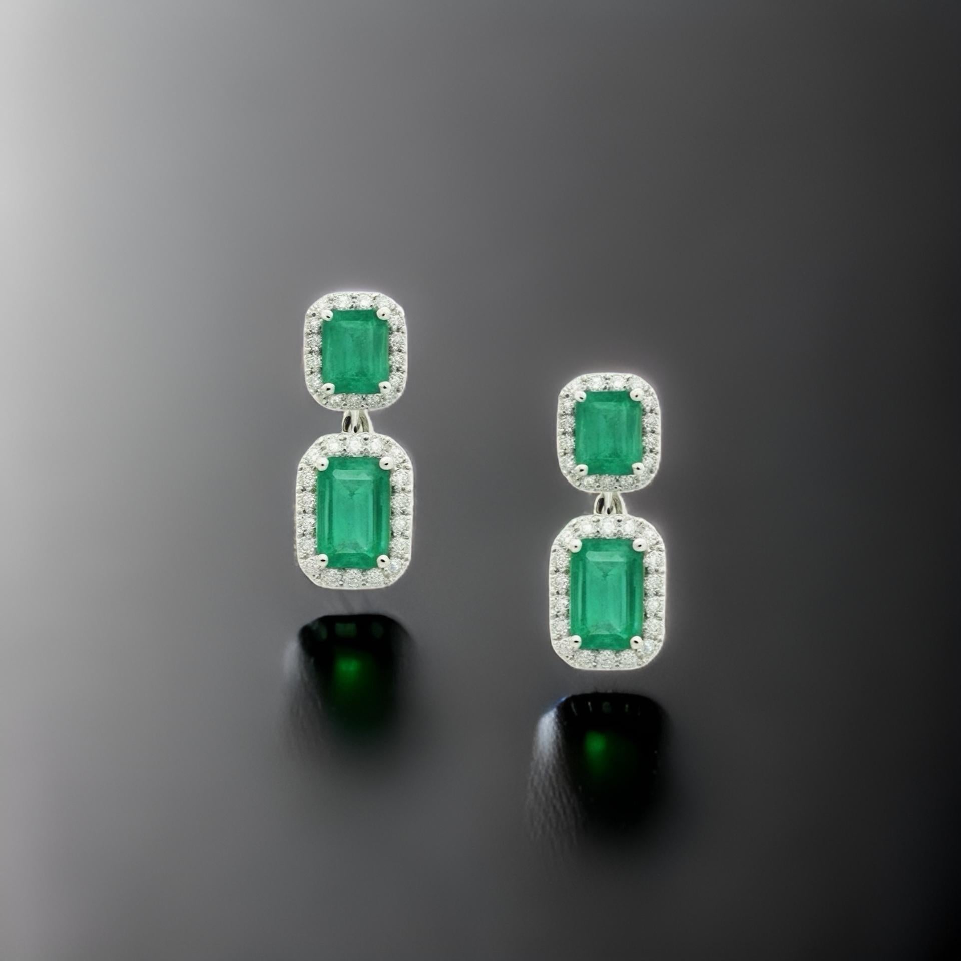 Natural Emerald Diamond Earrings 14k Gold 3.48 TCW Certified For Sale 3
