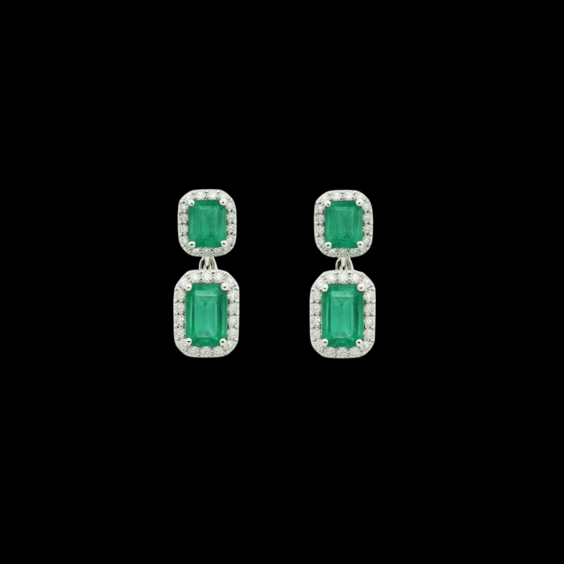 Natural Emerald Diamond Earrings 14k Gold 3.48 TCW Certified For Sale 4
