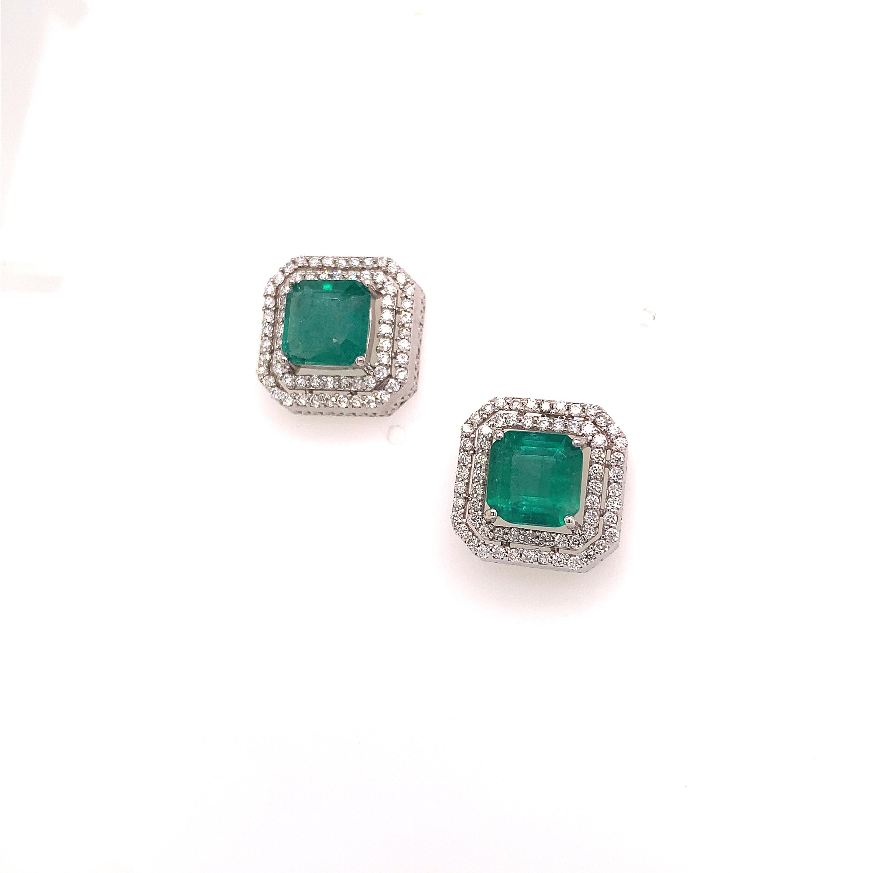 Natural Emerald Diamond Earrings 14k Gold 4.72 Tcw Certified For Sale 5