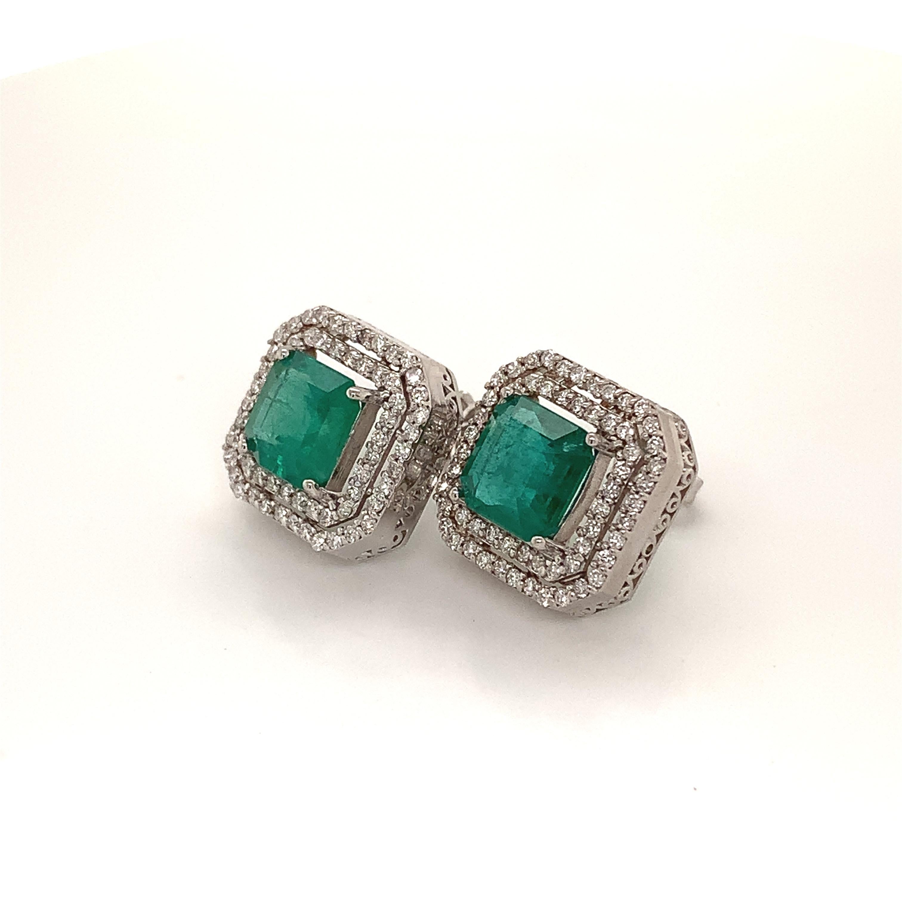 Natural Emerald Diamond Earrings 14k Gold 4.72 Tcw Certified For Sale 6