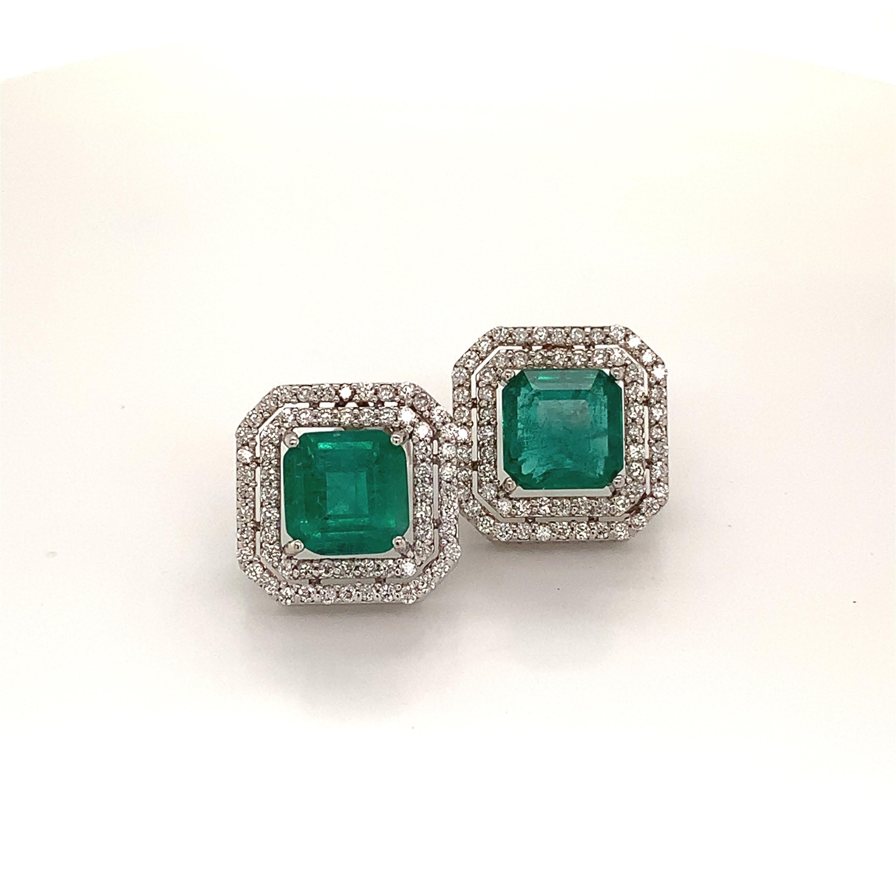 Natural Emerald Diamond Earrings 14k Gold 4.72 Tcw Certified For Sale ...