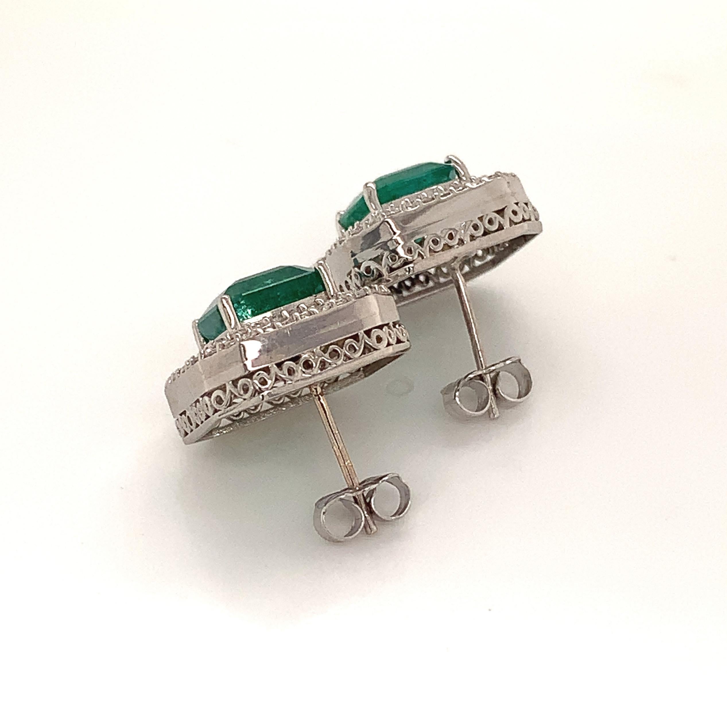 Emerald Cut Natural Emerald Diamond Earrings 14k Gold 4.72 Tcw Certified For Sale