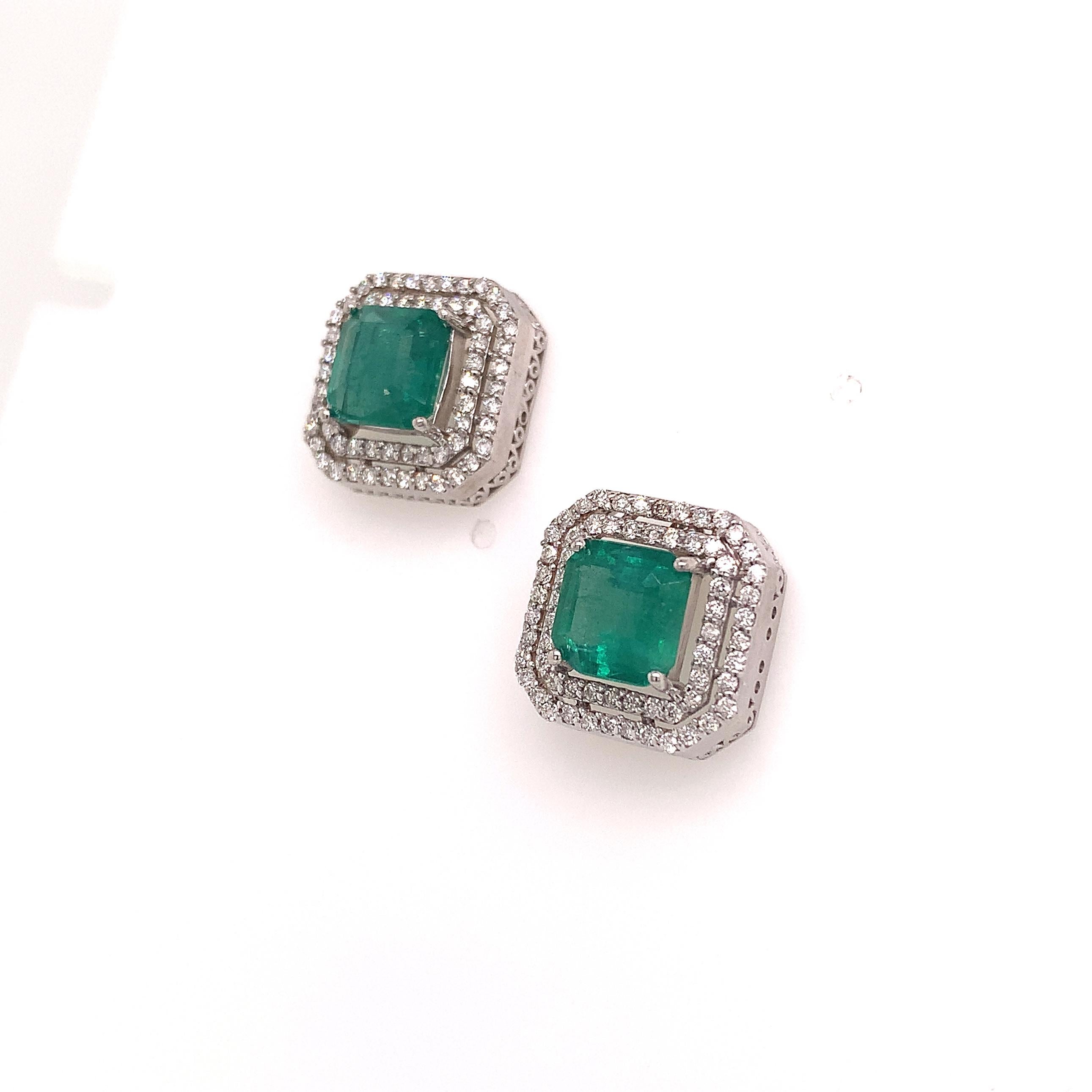 Natürliche Smaragd-Diamant-Ohrringe 14k Gold 4,72 Tcw zertifiziert Damen im Angebot
