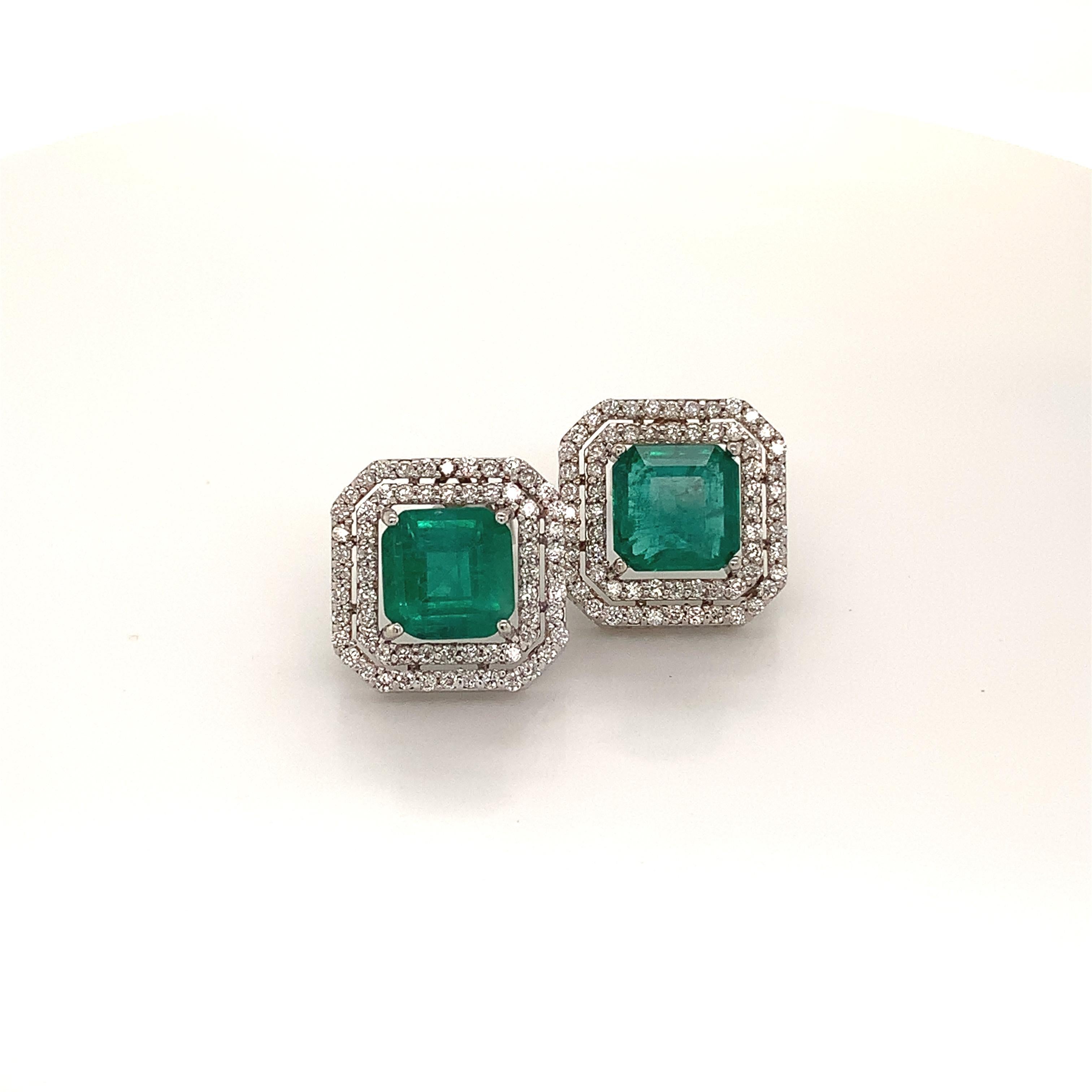 Natural Emerald Diamond Earrings 14k Gold 4.72 Tcw Certified For Sale 1