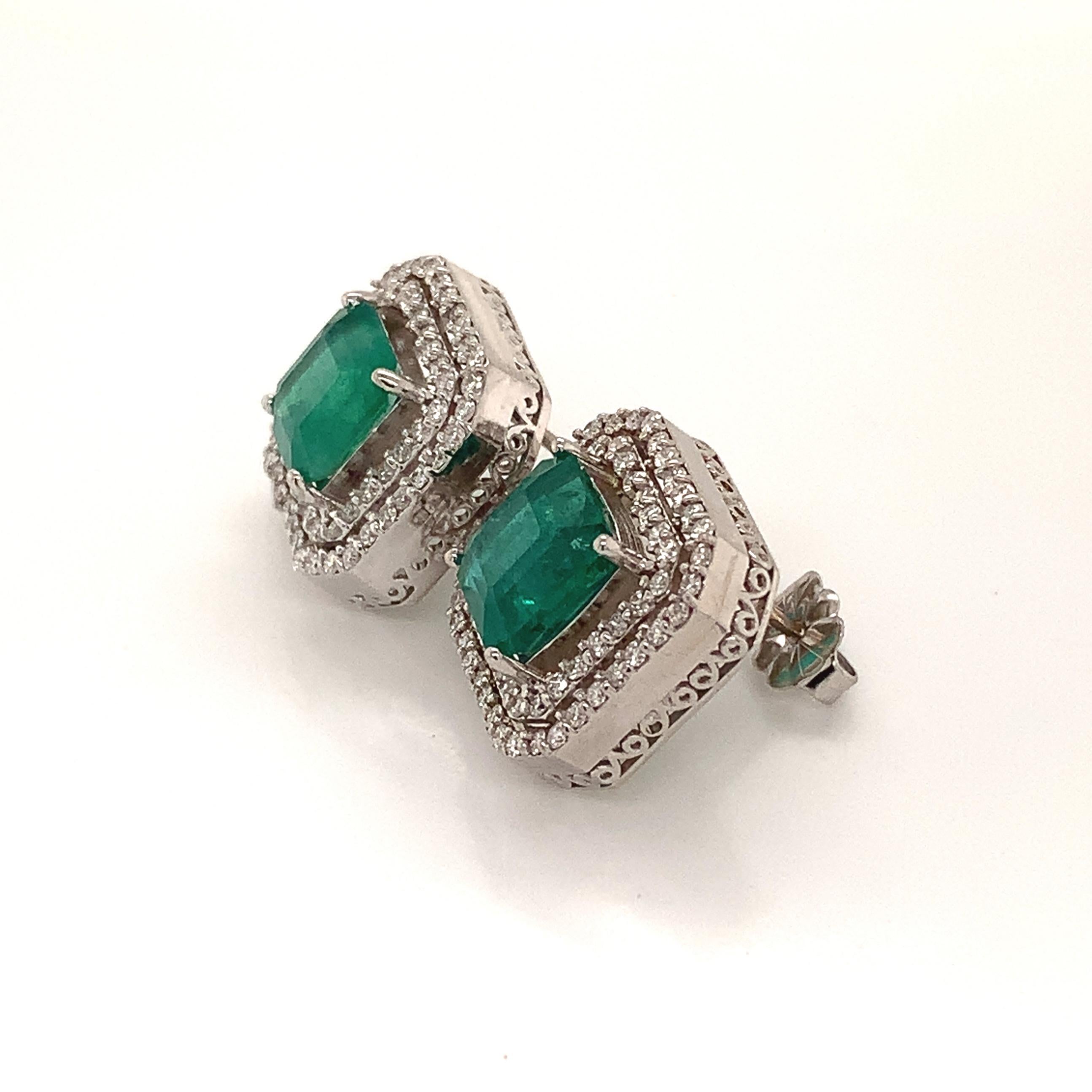 Natural Emerald Diamond Earrings 14k Gold 4.72 Tcw Certified For Sale 2