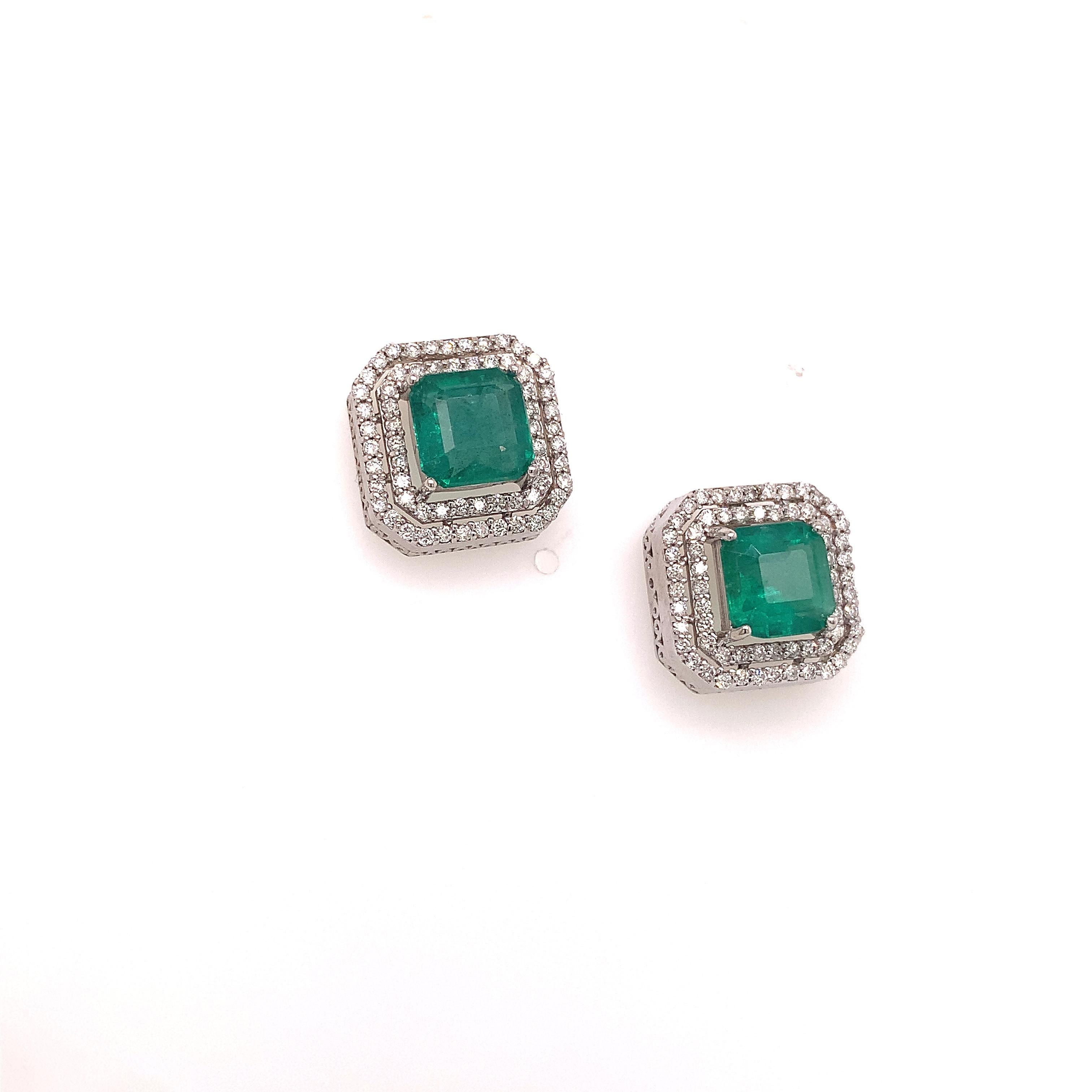 Natural Emerald Diamond Earrings 14k Gold 4.72 Tcw Certified For Sale 3