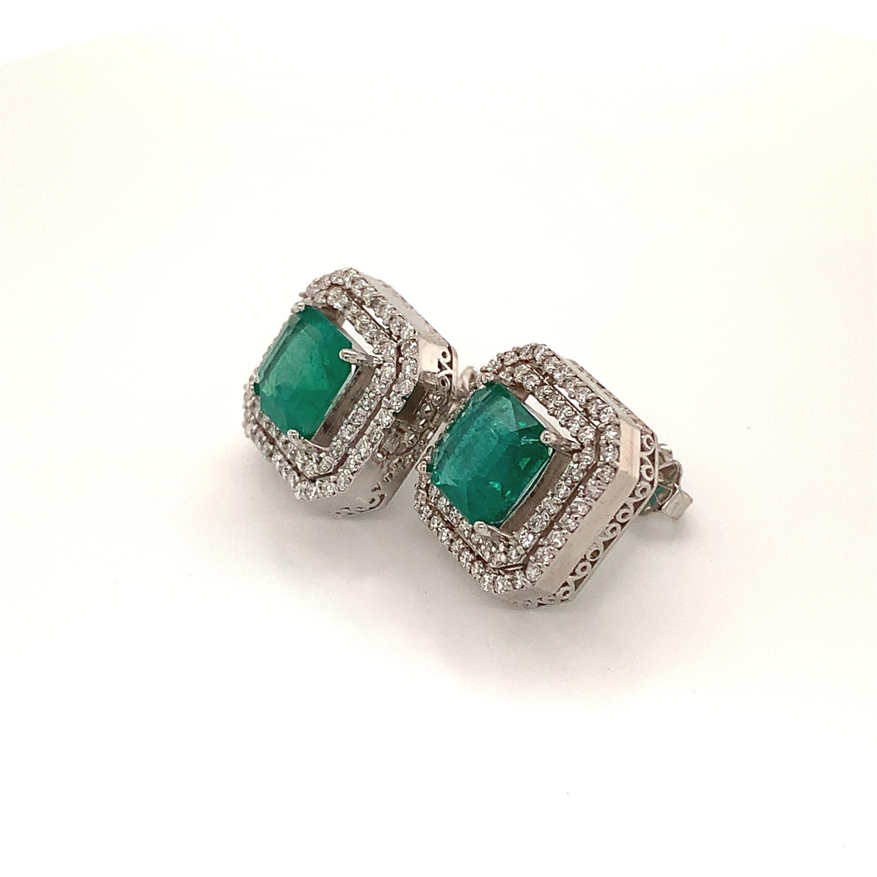Natural Emerald Diamond Earrings 14k Gold 4.72 Tcw Certified For Sale 4