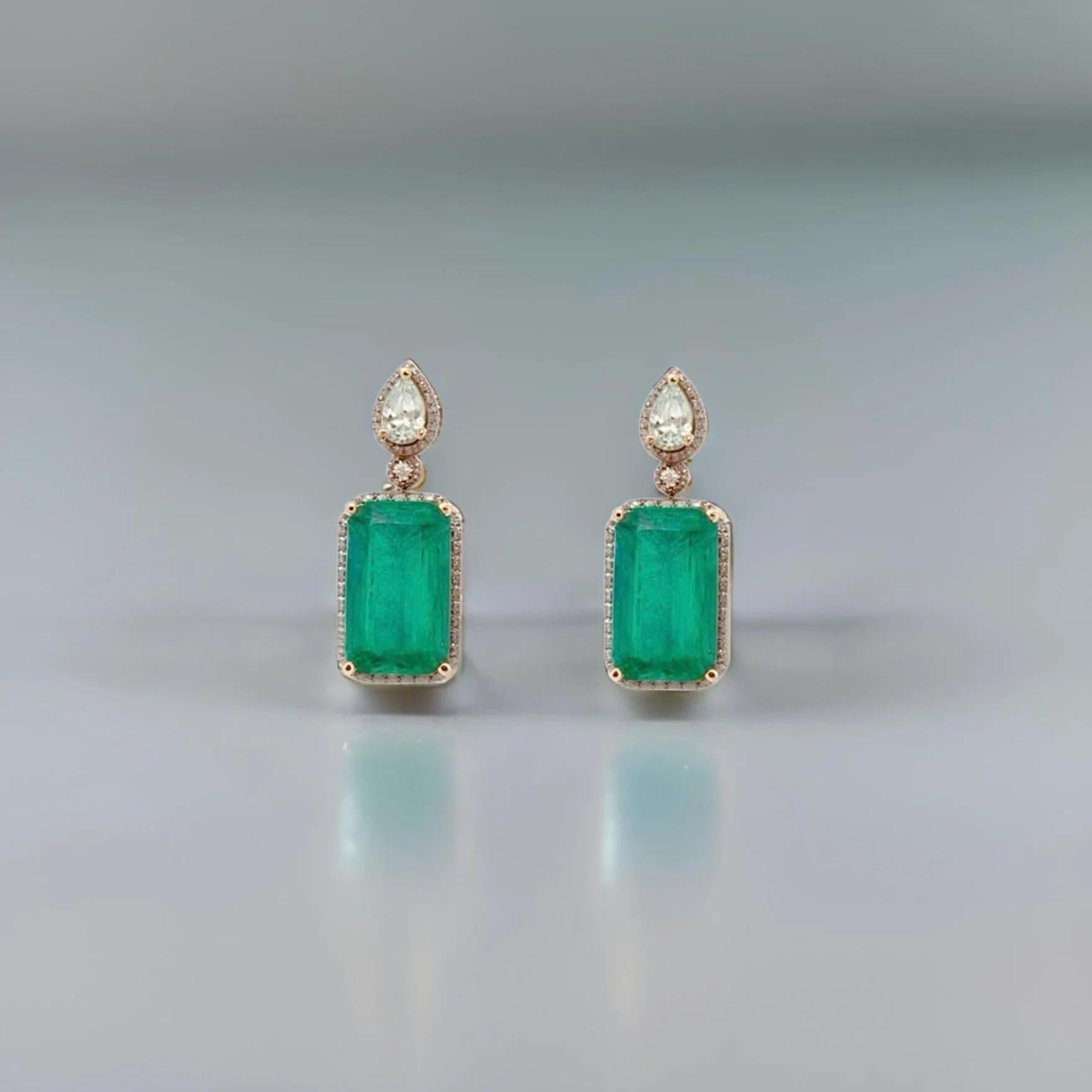 Natural Emerald Diamond Earrings 14k Gold 5.0 TCW Certified For Sale 5