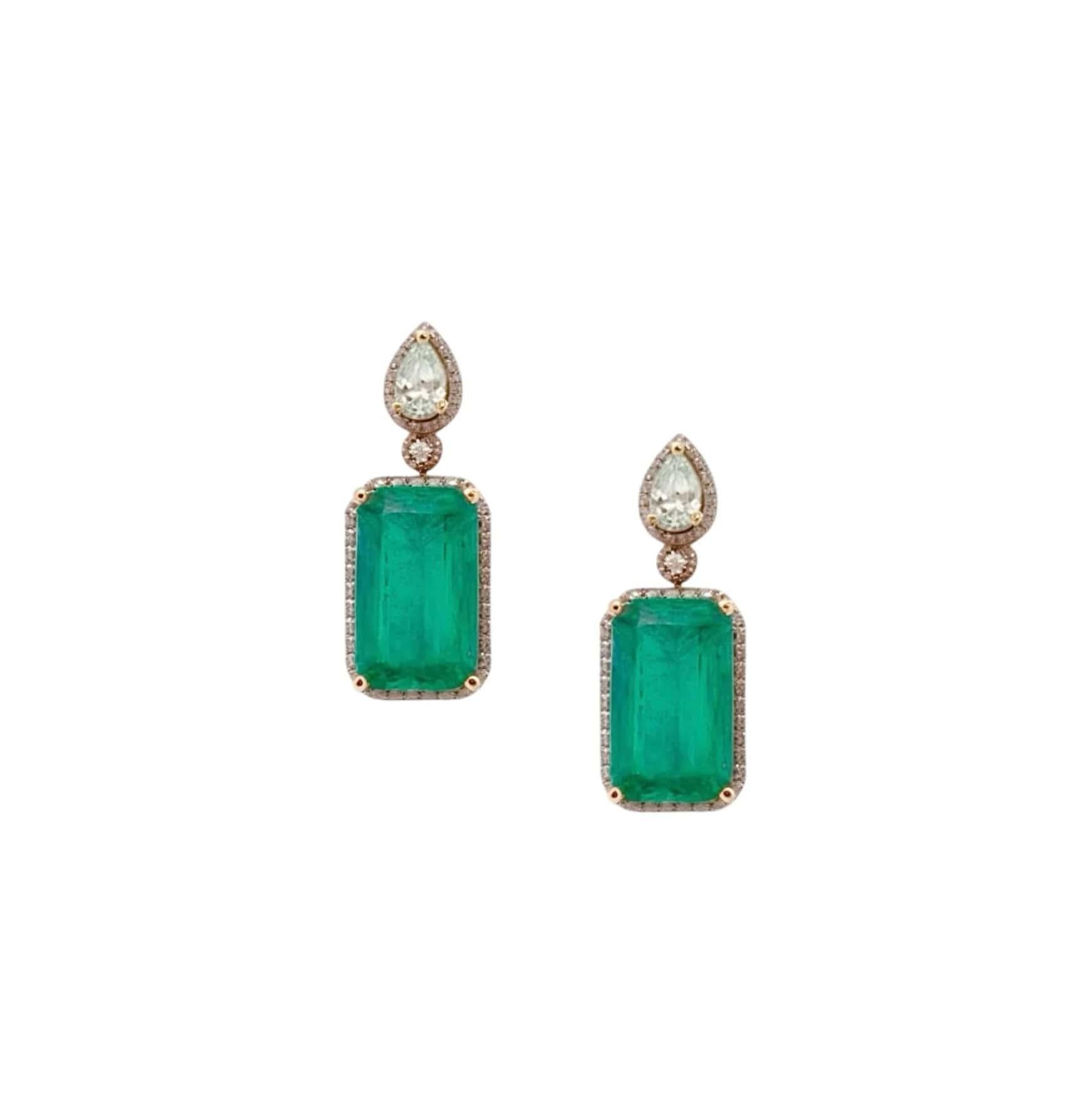 Emerald Cut Natural Emerald Diamond Earrings 14k Gold 5.0 TCW Certified For Sale