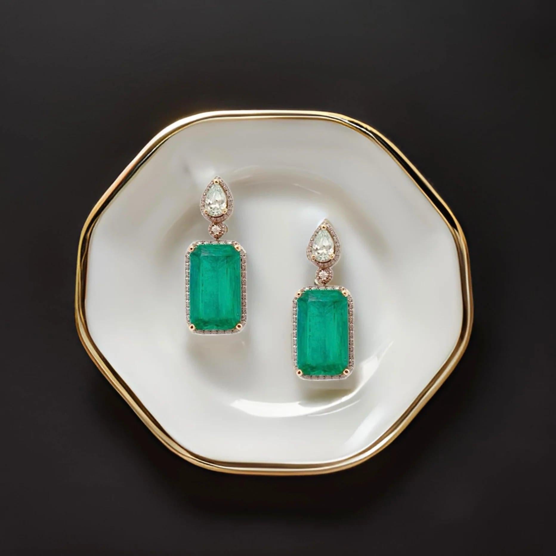 Natural Emerald Diamond Earrings 14k Gold 5.0 TCW Certified For Sale 1