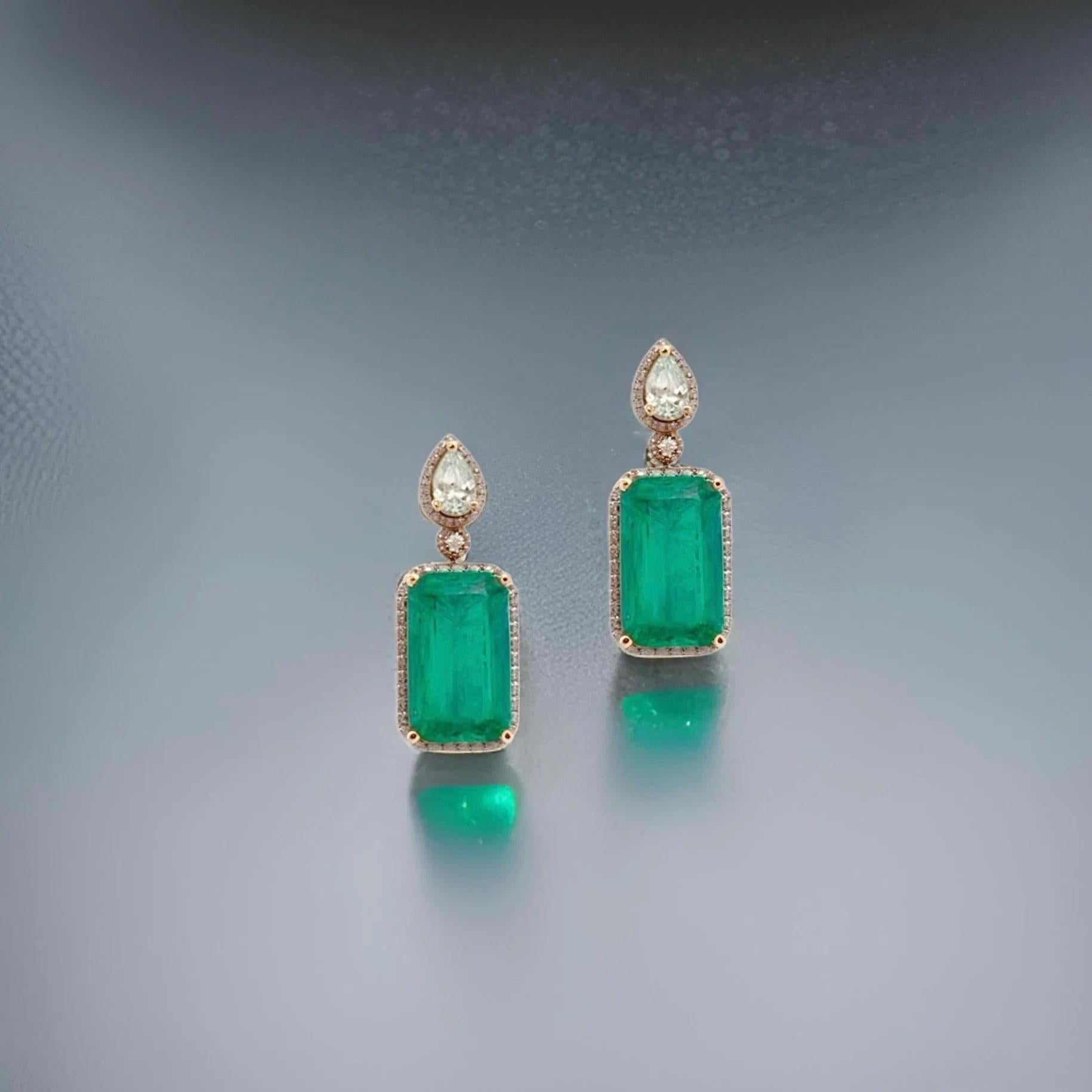 Natural Emerald Diamond Earrings 14k Gold 5.0 TCW Certified For Sale 3