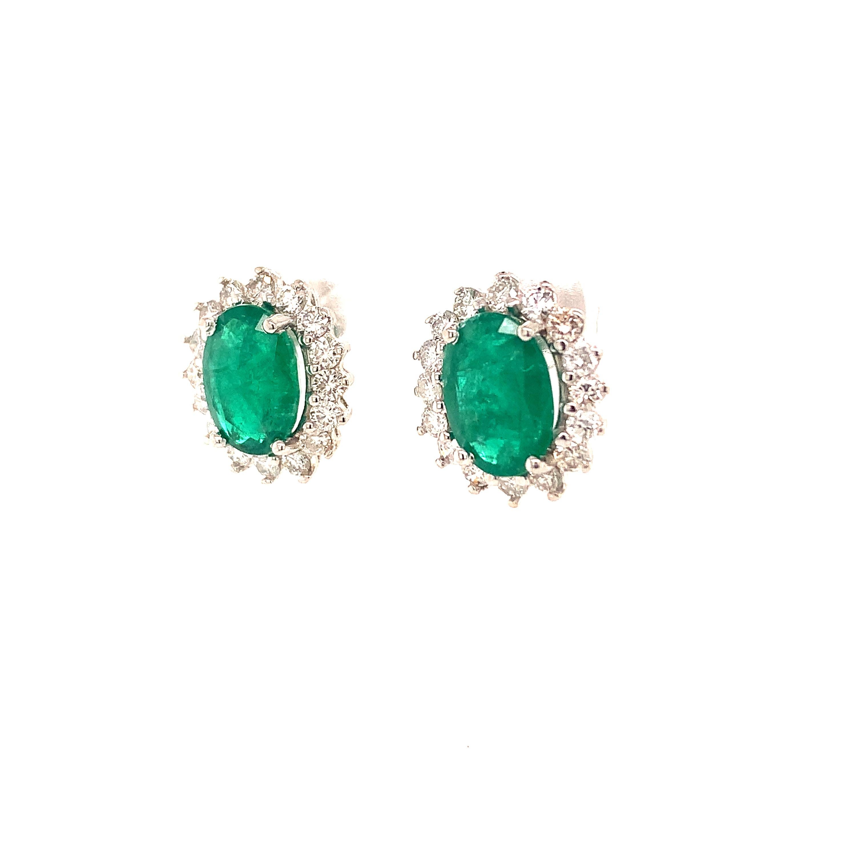 Oval Cut Natural Emerald Diamond Earrings 14k Gold 5.03 TCW Certified For Sale