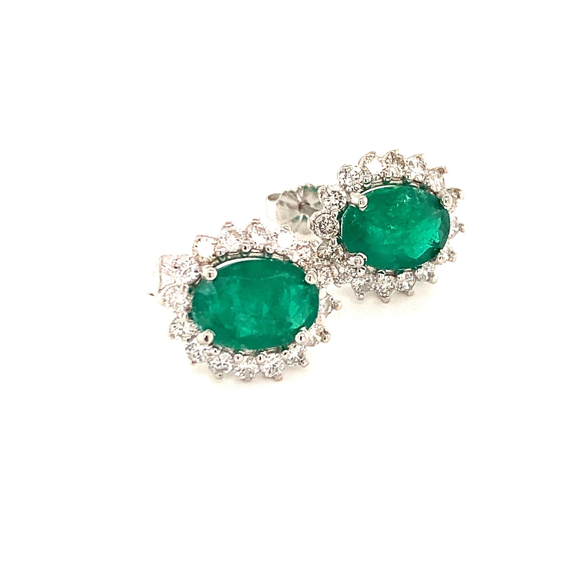 Natural Emerald Diamond Earrings 14k Gold 5.03 TCW Certified In New Condition For Sale In Brooklyn, NY