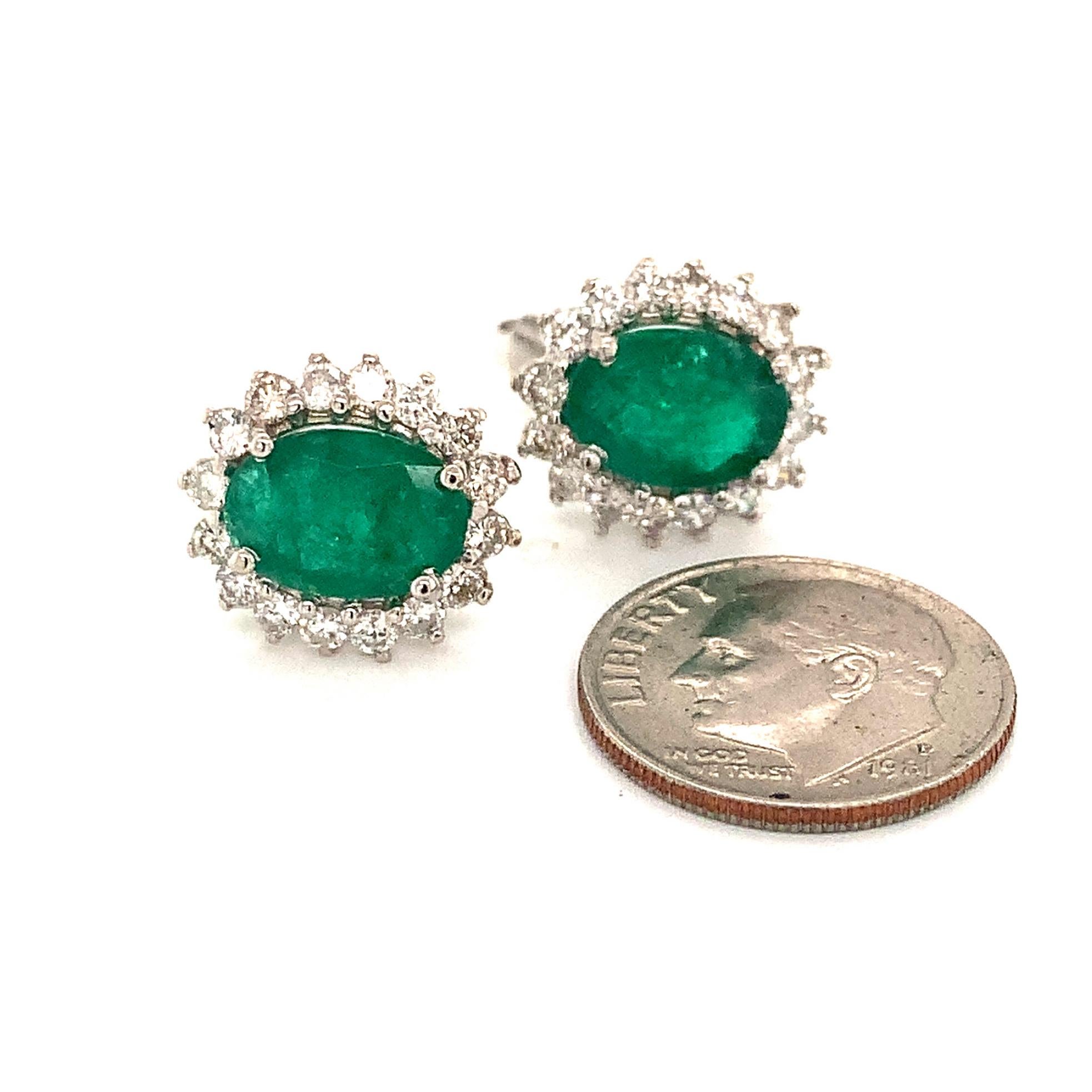 Women's Natural Emerald Diamond Earrings 14k Gold 5.03 TCW Certified For Sale