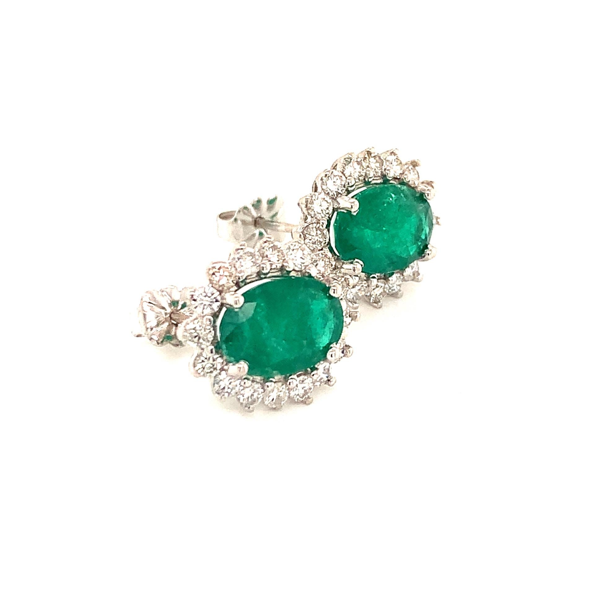 Natural Emerald Diamond Earrings 14k Gold 5.03 TCW Certified For Sale 1