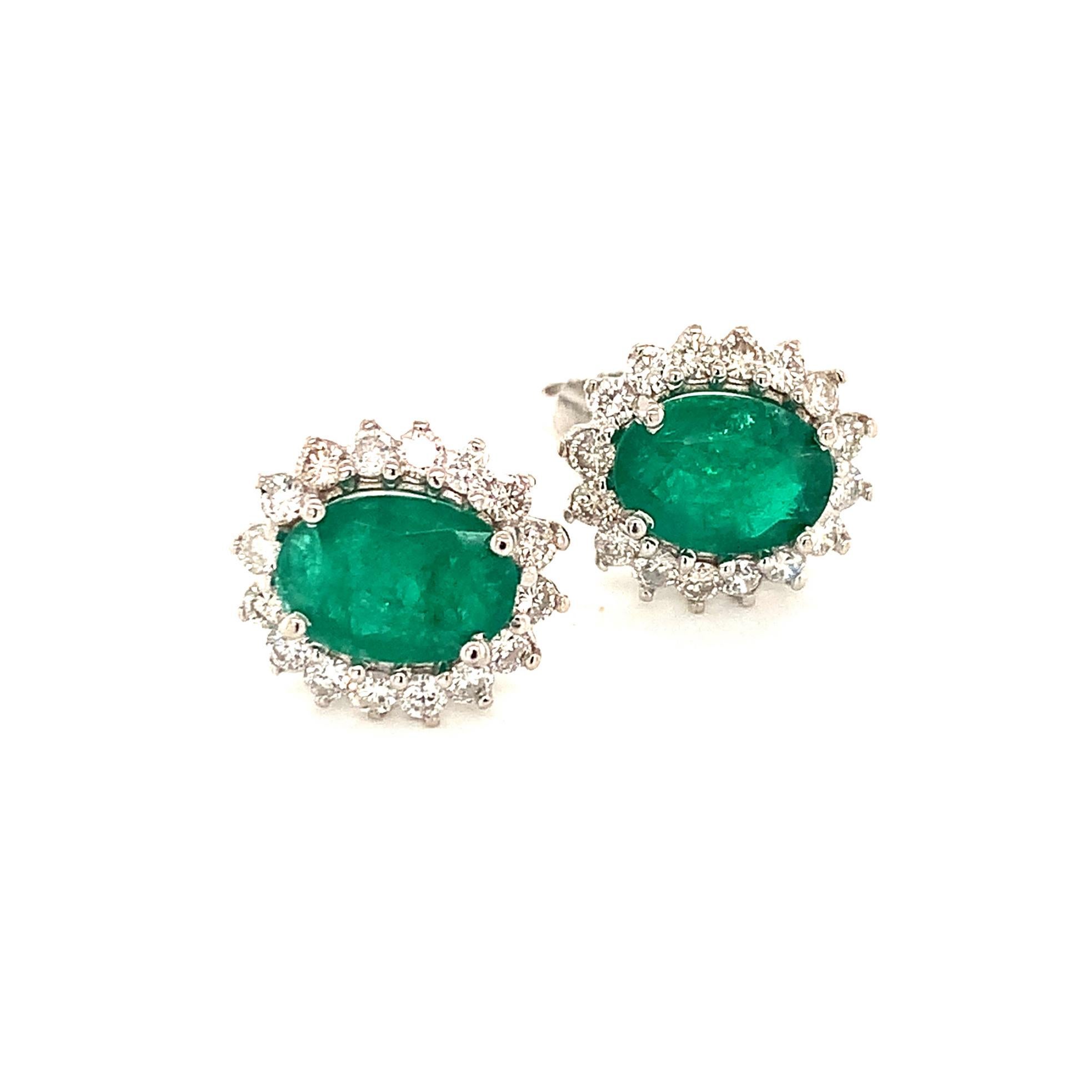 Natural Emerald Diamond Earrings 14k Gold 5.03 TCW Certified For Sale 3