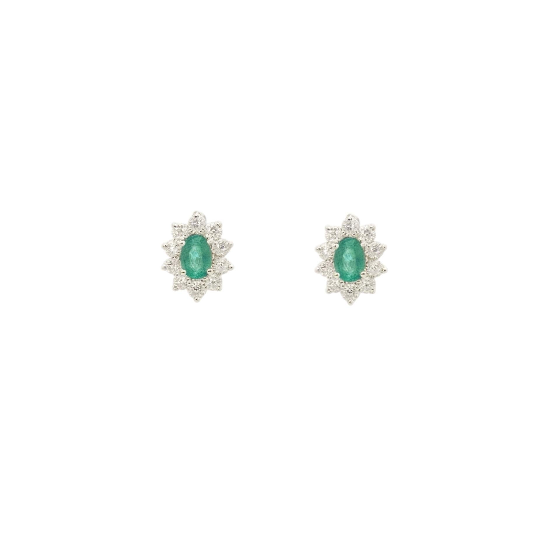 Natural Emerald Diamond Earrings 14k White Gold 2.4 TCW Certified