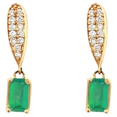 Natural Emerald Diamond Earrings 14k Yellow Gold 1.09 TCW Certified