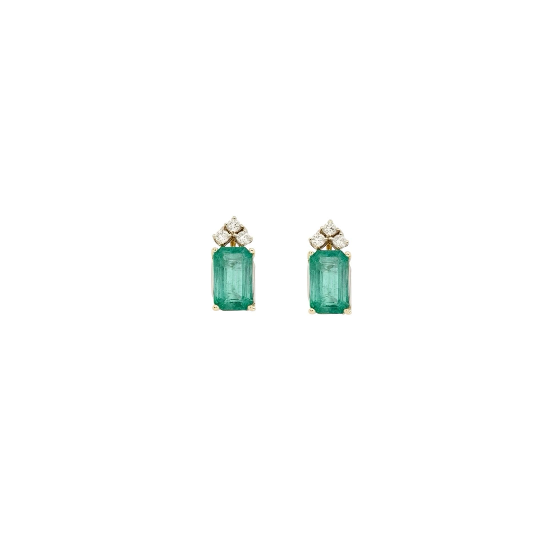 Boucles d'oreilles diamant émeraude naturelle or jaune 14k 1.69 TCW Certified en vente 6