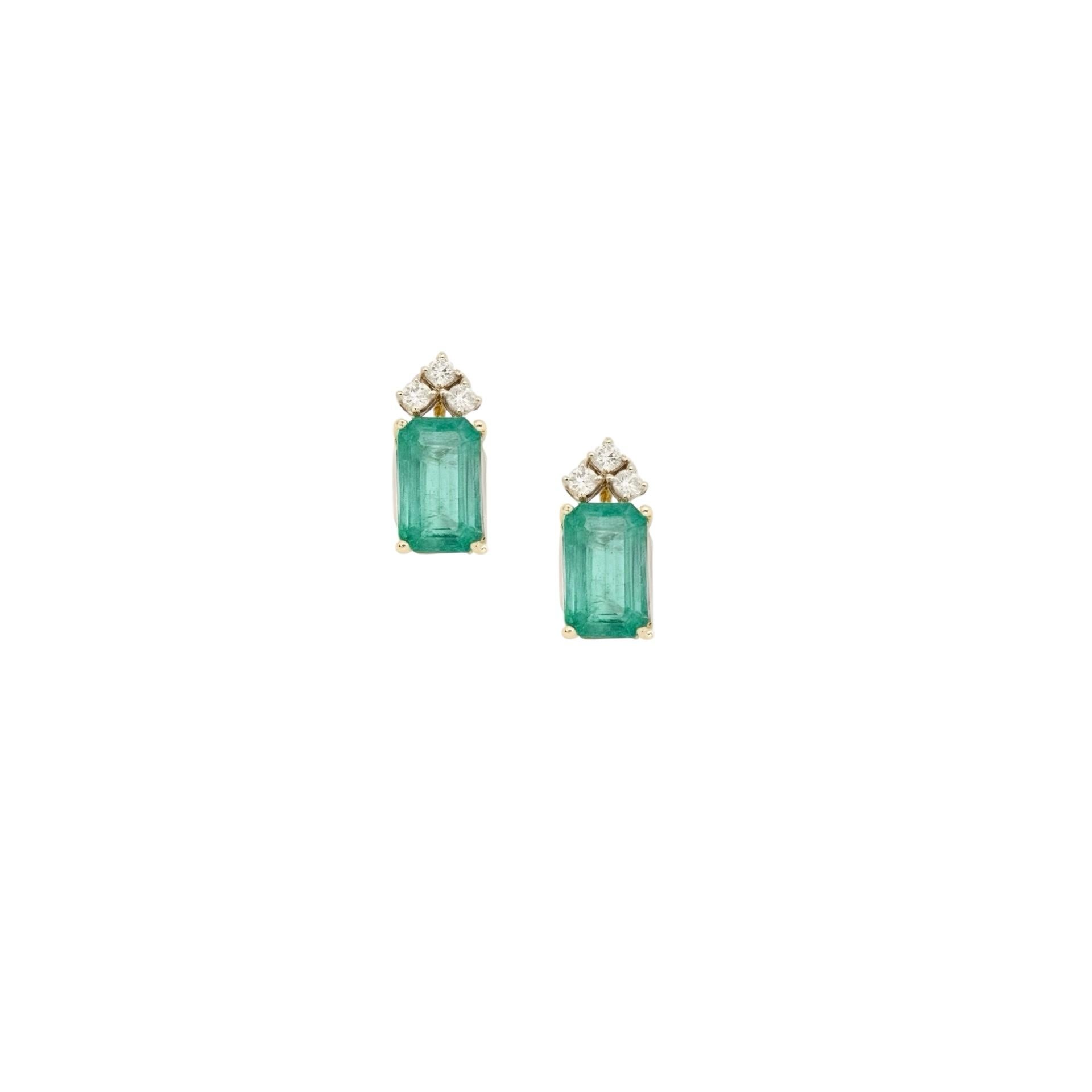 Boucles d'oreilles diamant émeraude naturelle or jaune 14k 1.69 TCW Certified en vente 2