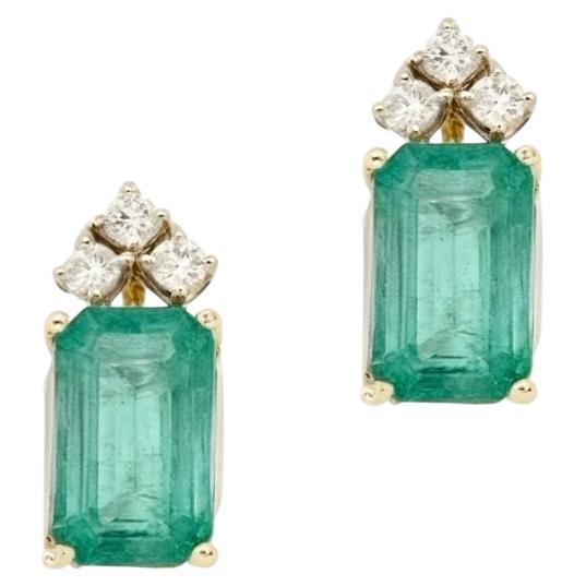 Pendientes Diamante Esmeralda Natural Oro Amarillo 14k 1,69 TCW Certificado