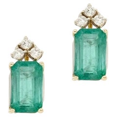 Pendientes Diamante Esmeralda Natural Oro Amarillo 14k 1,69 TCW Certificado