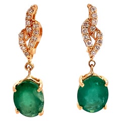 Natural Emerald Diamond Earrings 14k Yellow Gold 1.97tcw Certified