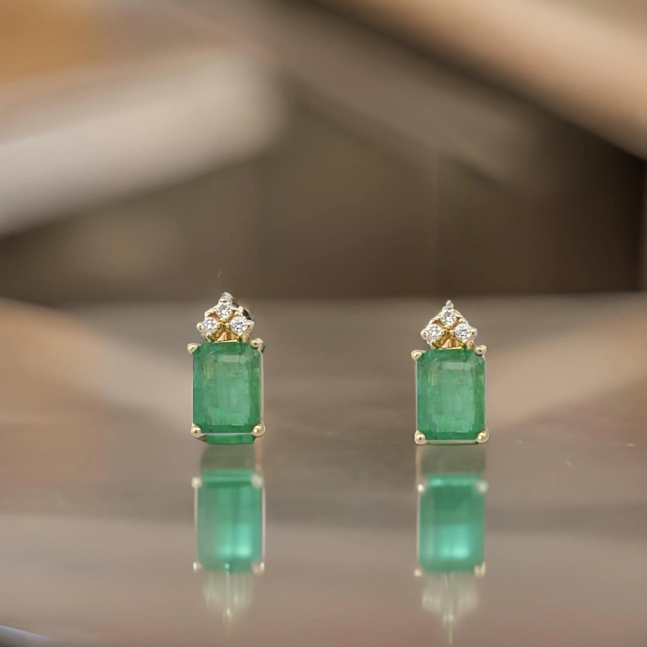 Natural Emerald Diamond Earrings 14k Yellow Gold 3.0 TCW Certified 5