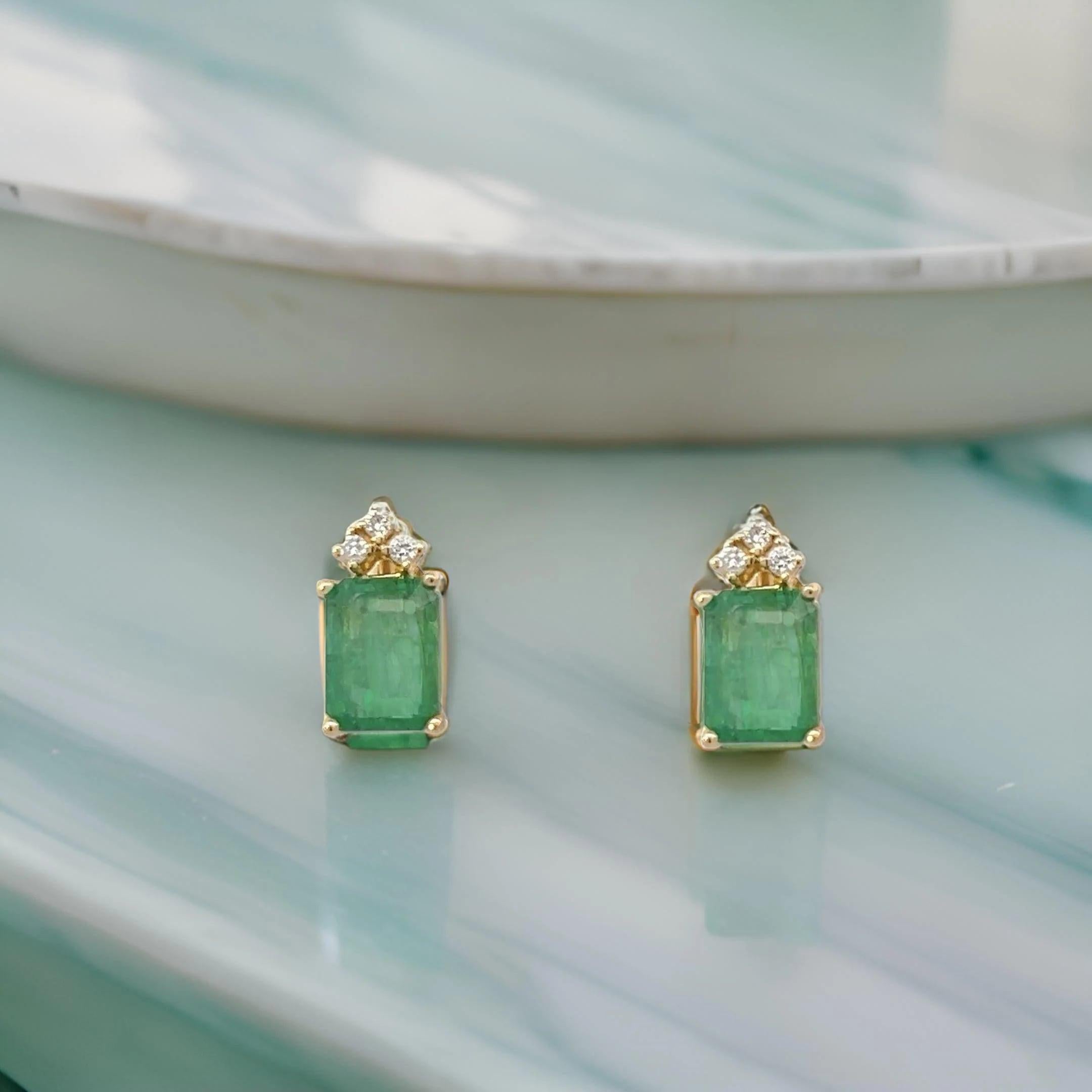 Natural Emerald Diamond Earrings 14k Yellow Gold 3.0 TCW Certified 6