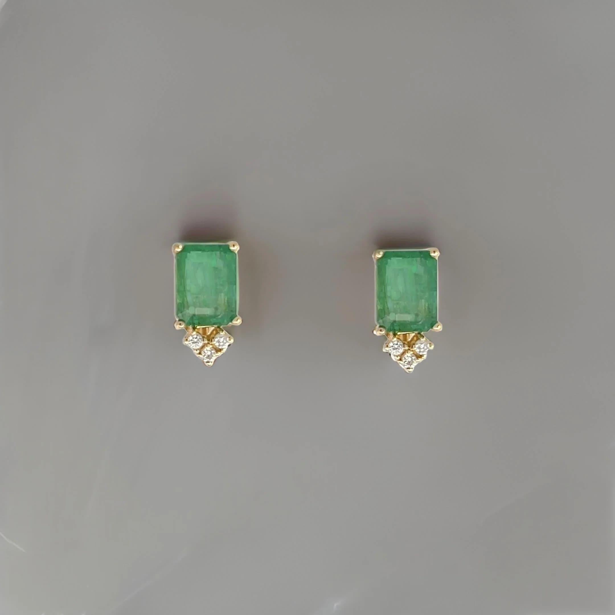 Natural Emerald Diamond Earrings 14k Yellow Gold 3.0 TCW Certified 7