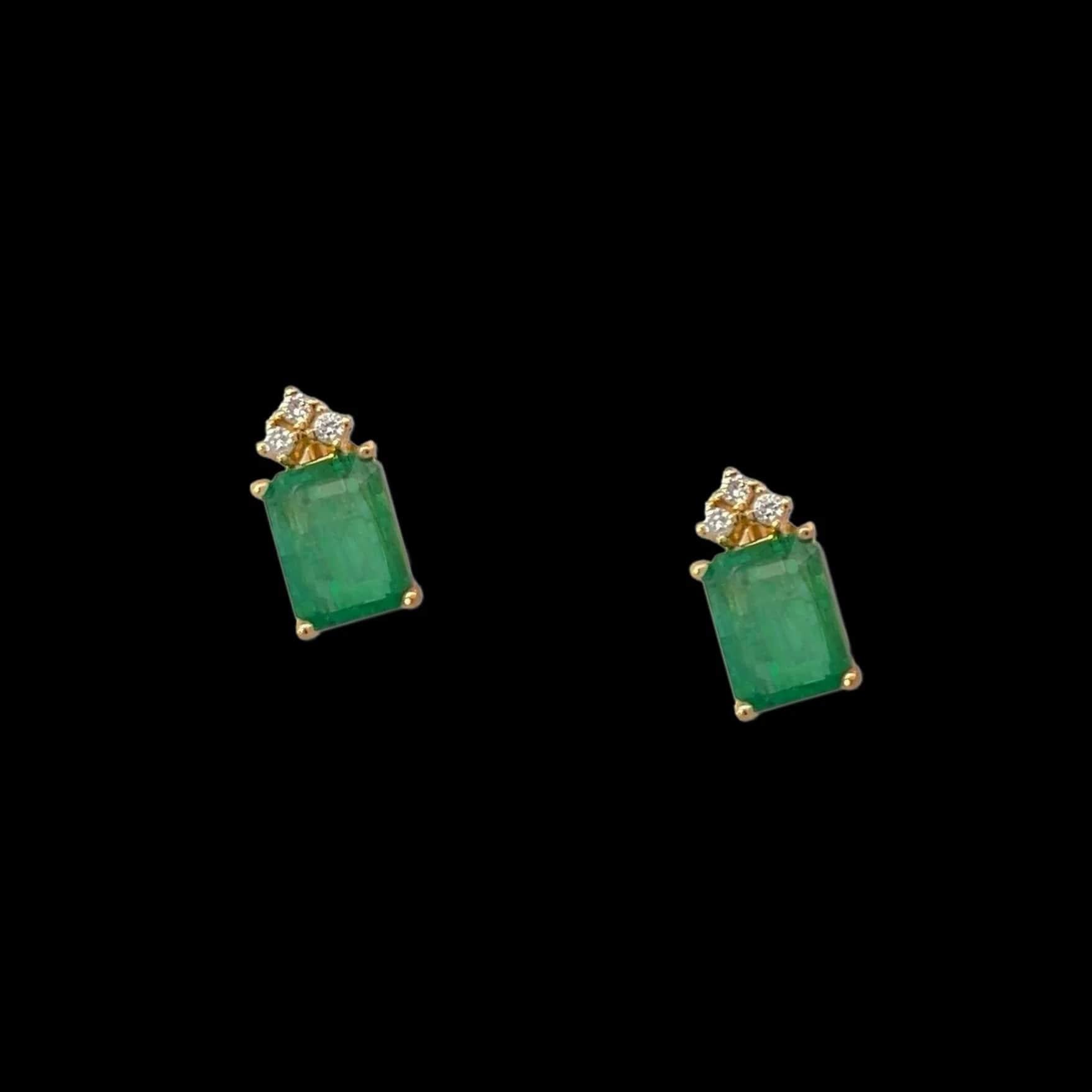 Emerald Cut Natural Emerald Diamond Earrings 14k Yellow Gold 3.0 TCW Certified