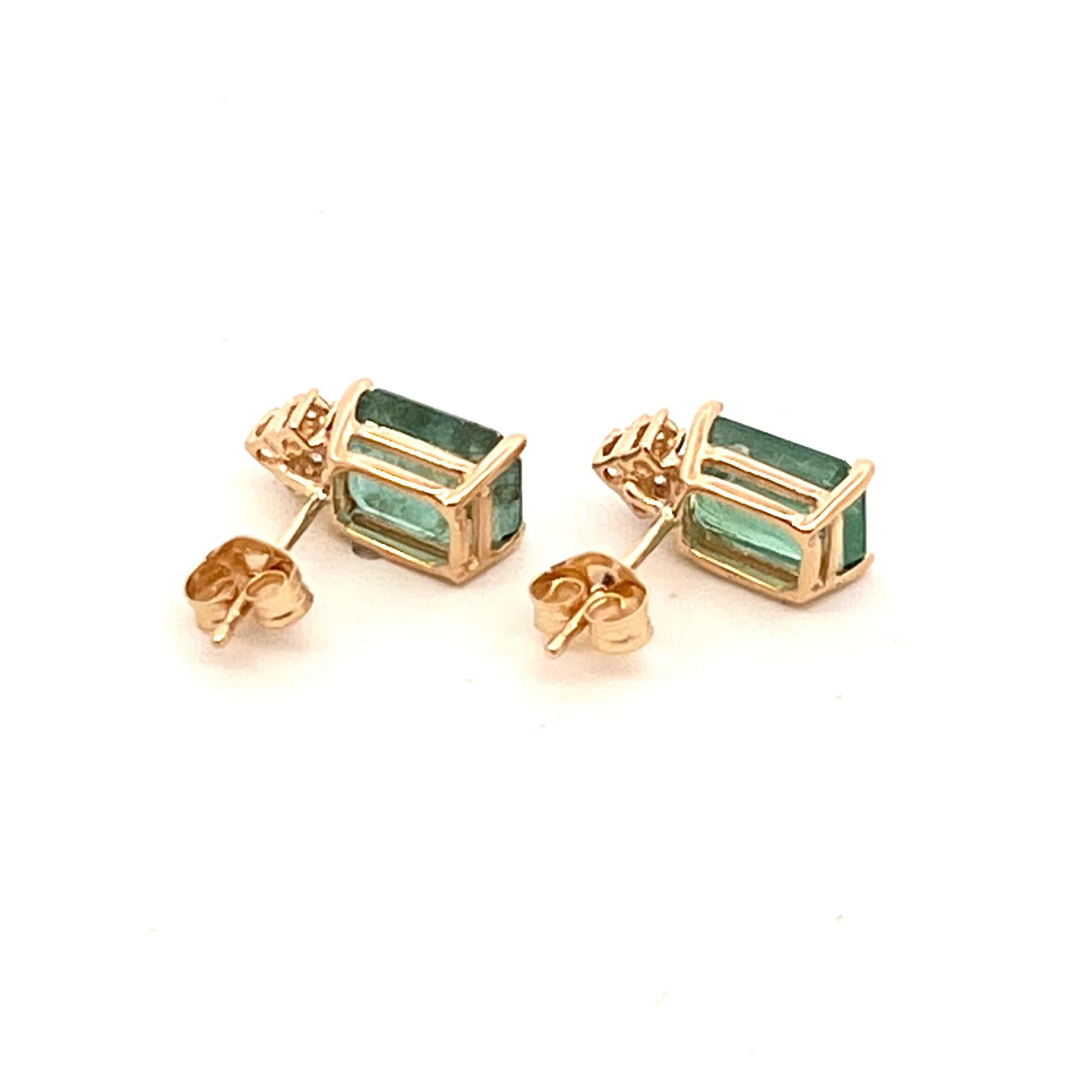 Natural Emerald Diamond Earrings 14k Yellow Gold 3.0 TCW Certified In New Condition In Brooklyn, NY