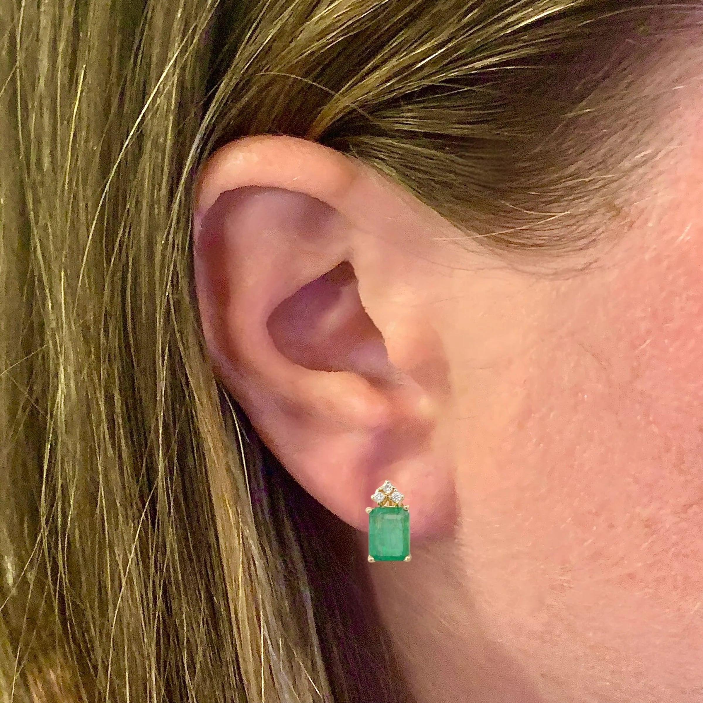 Natural Emerald Diamond Earrings 14k Yellow Gold 3.0 TCW Certified 2