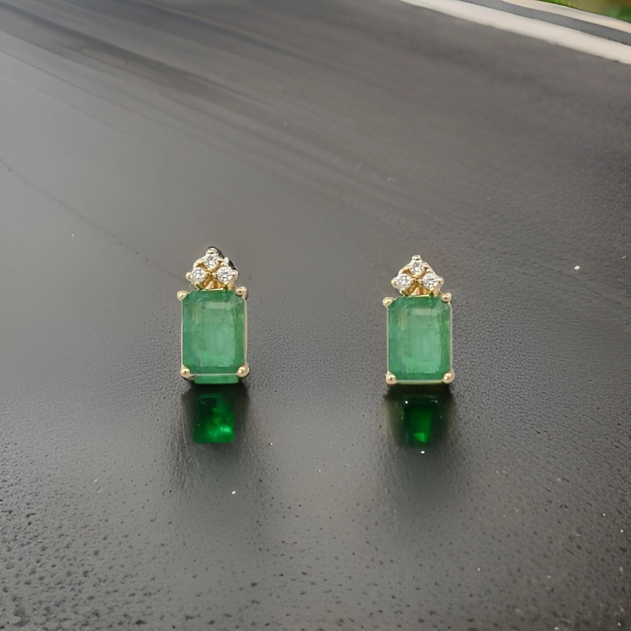Natural Emerald Diamond Earrings 14k Yellow Gold 3.0 TCW Certified 3