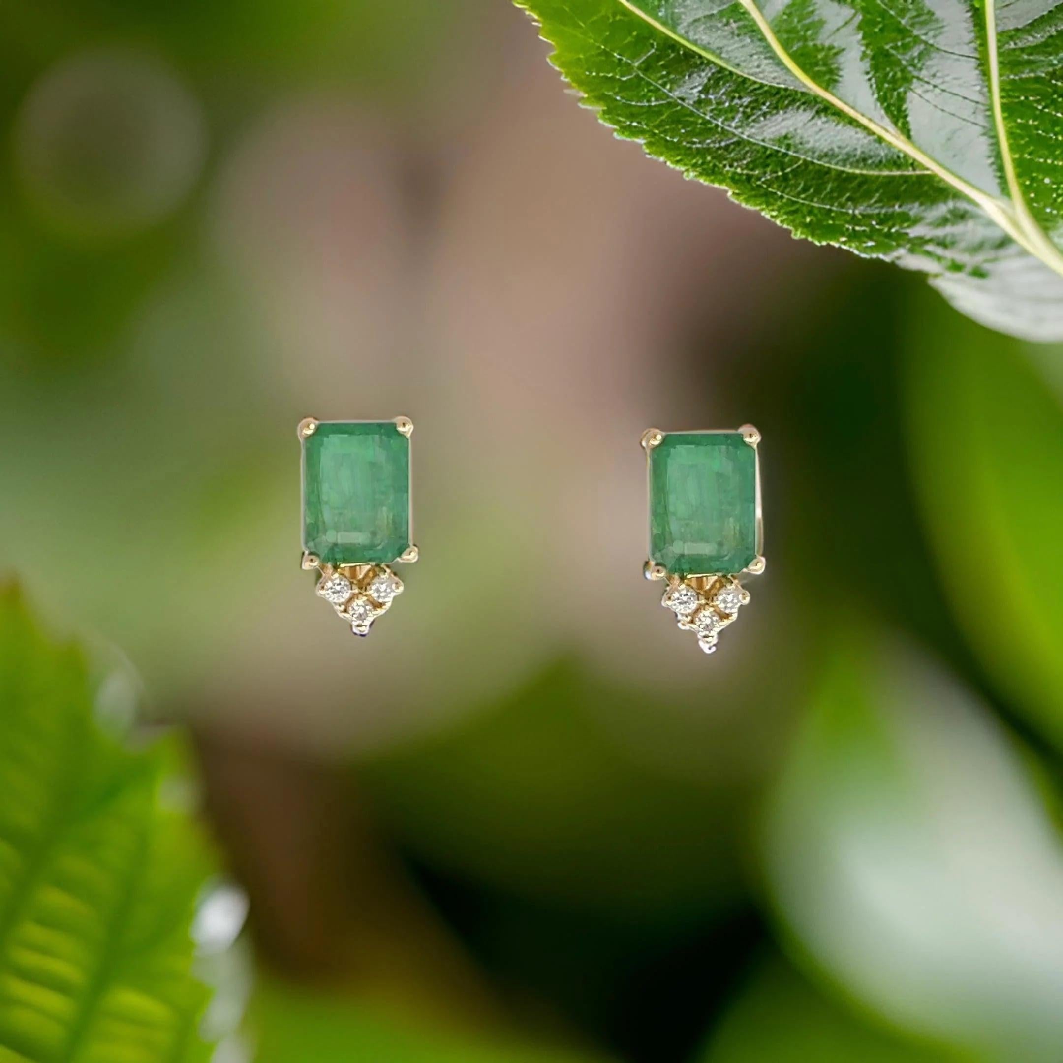 Natural Emerald Diamond Earrings 14k Yellow Gold 3.0 TCW Certified 4