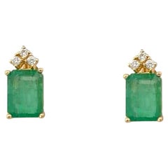 Natural Emerald Diamond Earrings 14k Yellow Gold 3.0 TCW Certified