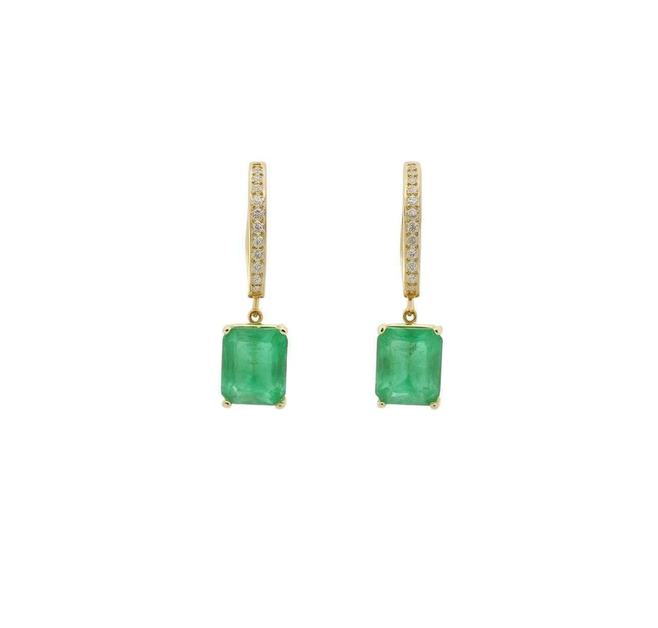 Natural Emerald Diamond Earrings 14k Yellow Gold 3.56 TCW Certified