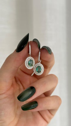 Natural Emerald Diamond Earrings 18k White Gold 1.96 TCW Certified