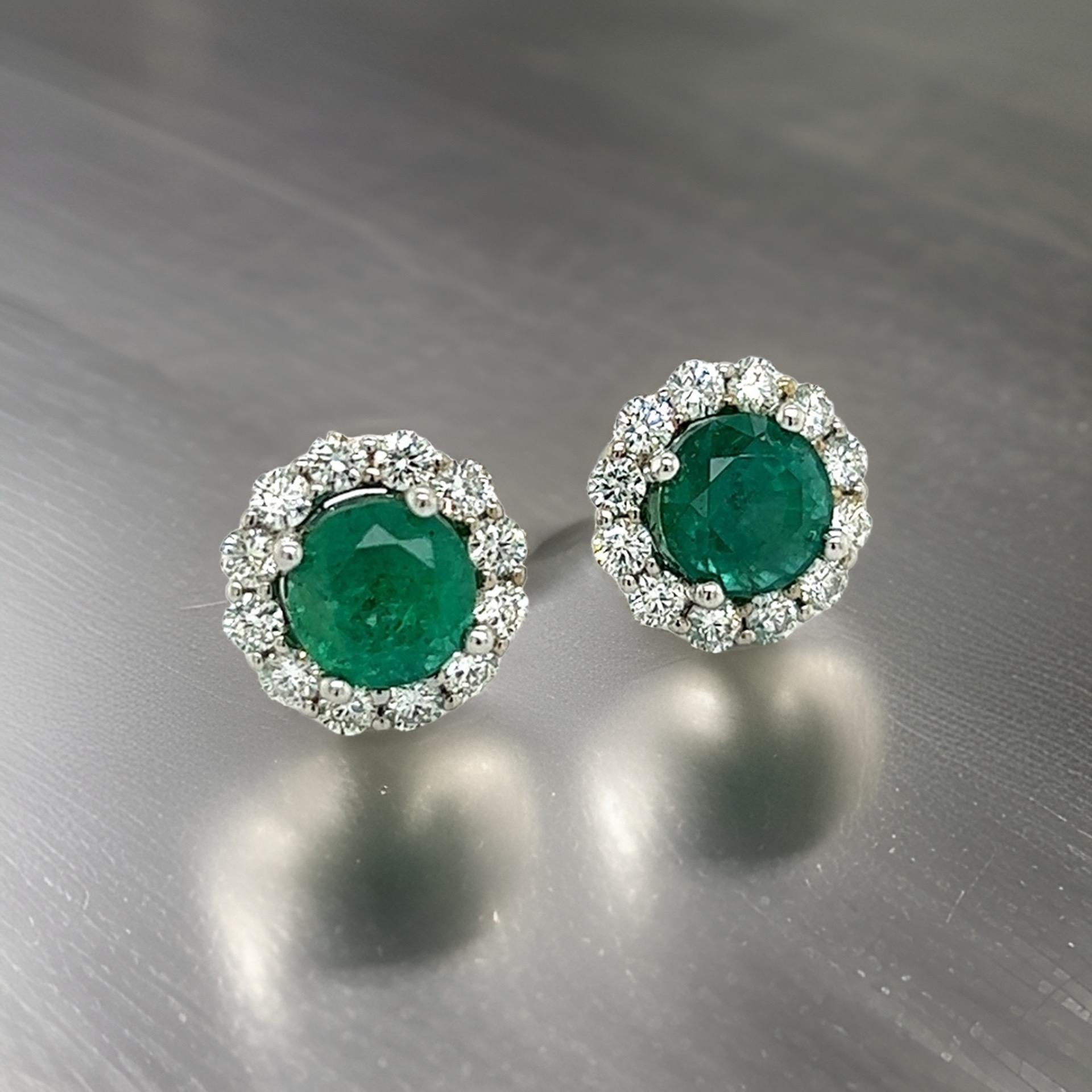 Round Cut Natural Emerald Diamond Earrings 18k White Gold 3.8 TCW Certified For Sale